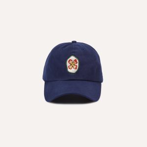Navy Flower Emblem Cotton Baseball Cap