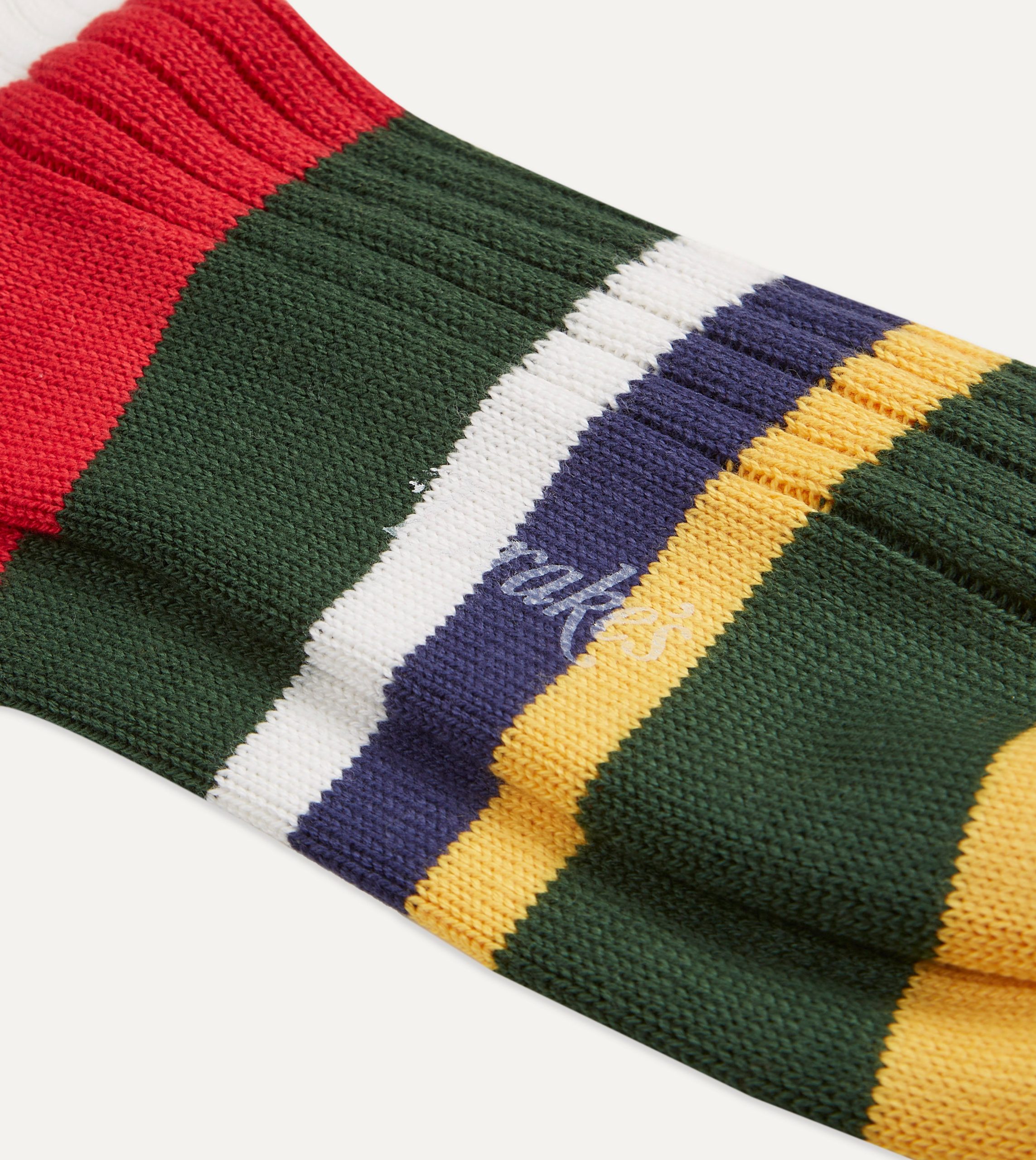 Navy and Green Cotton Striped Sports Socks - Image 2