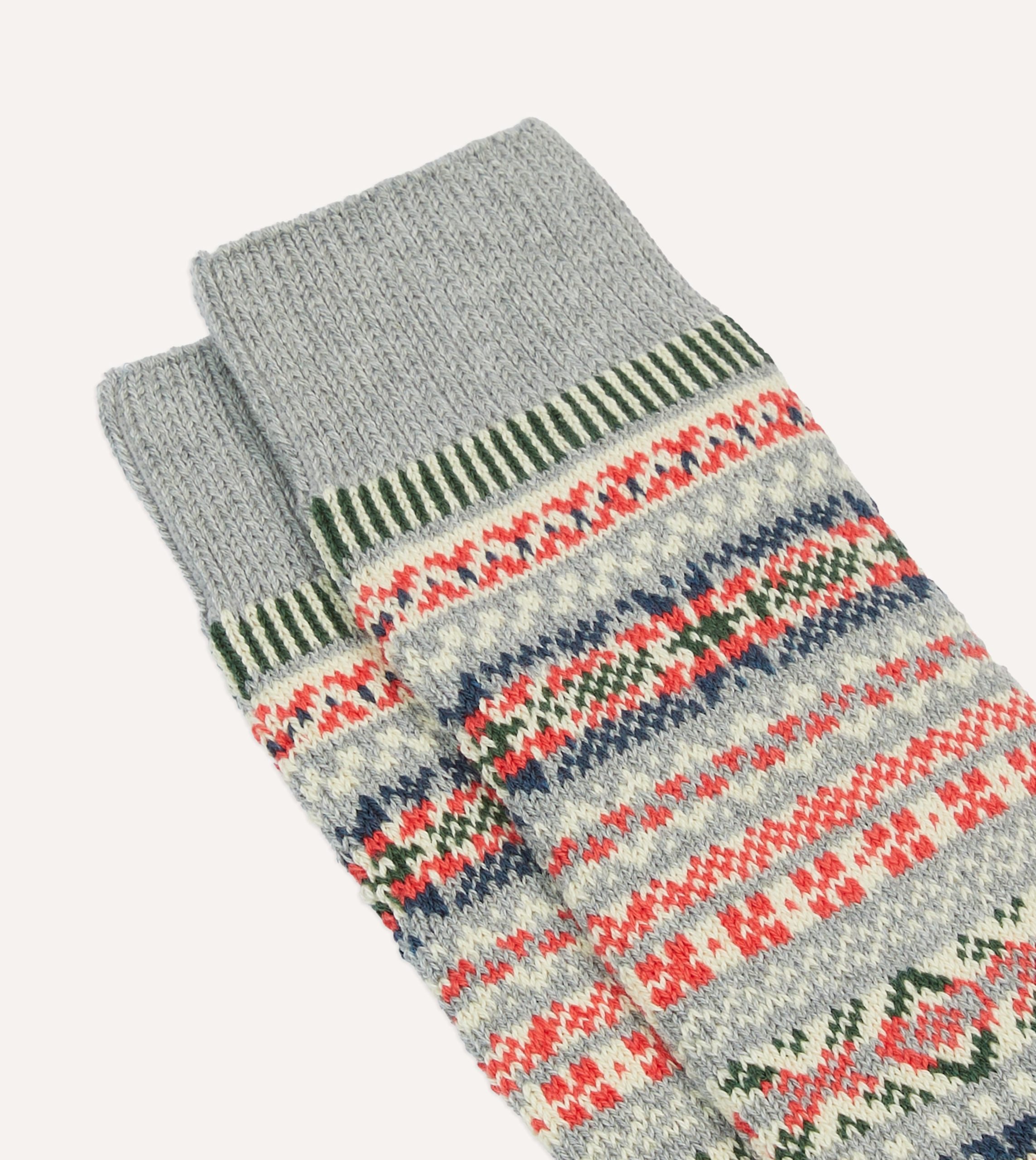 RoToTo Grey Cotton Fair Isle Socks - Image 3