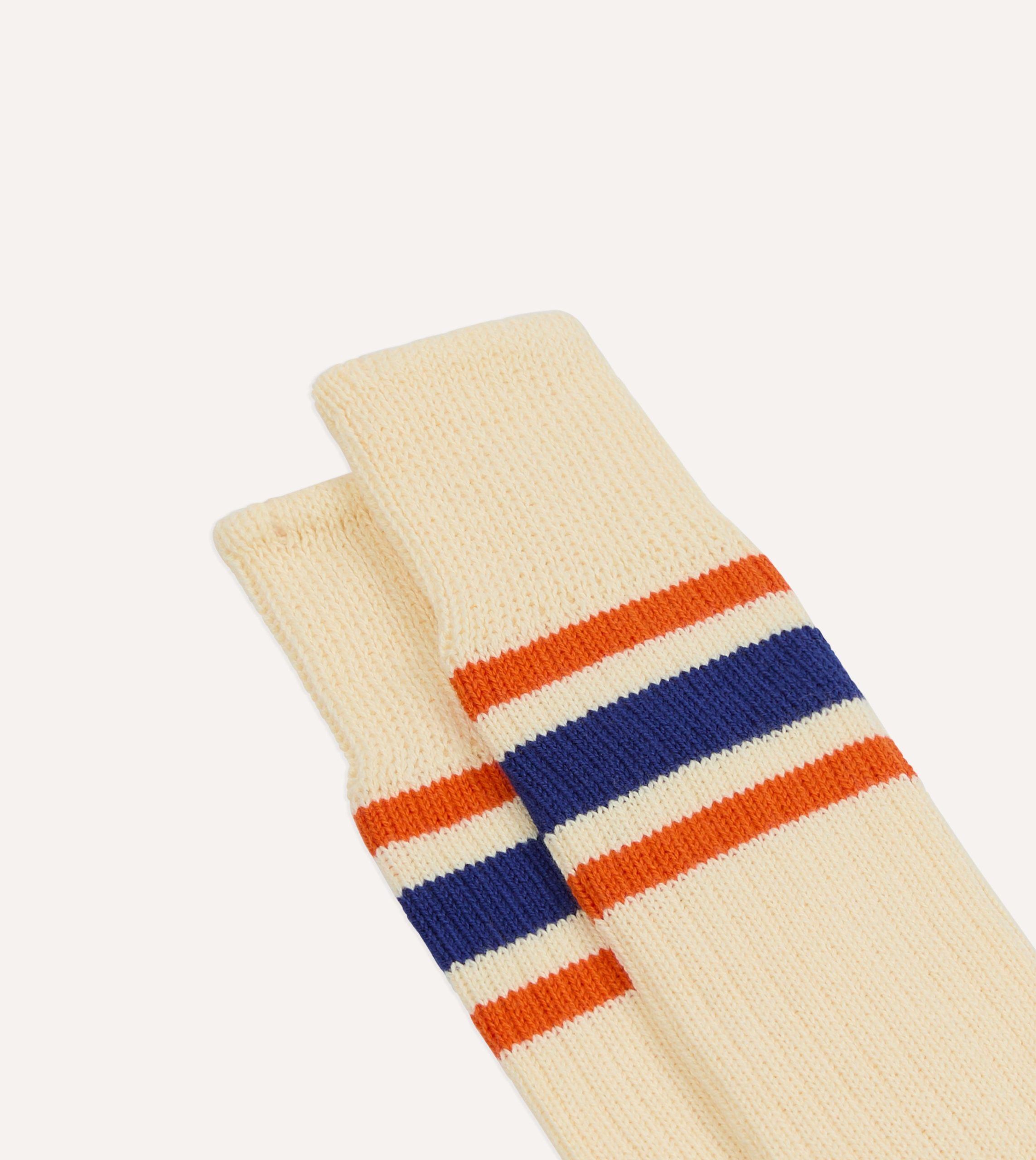 Ecru. Blue and Orange Striped Sport Socks - Image 3