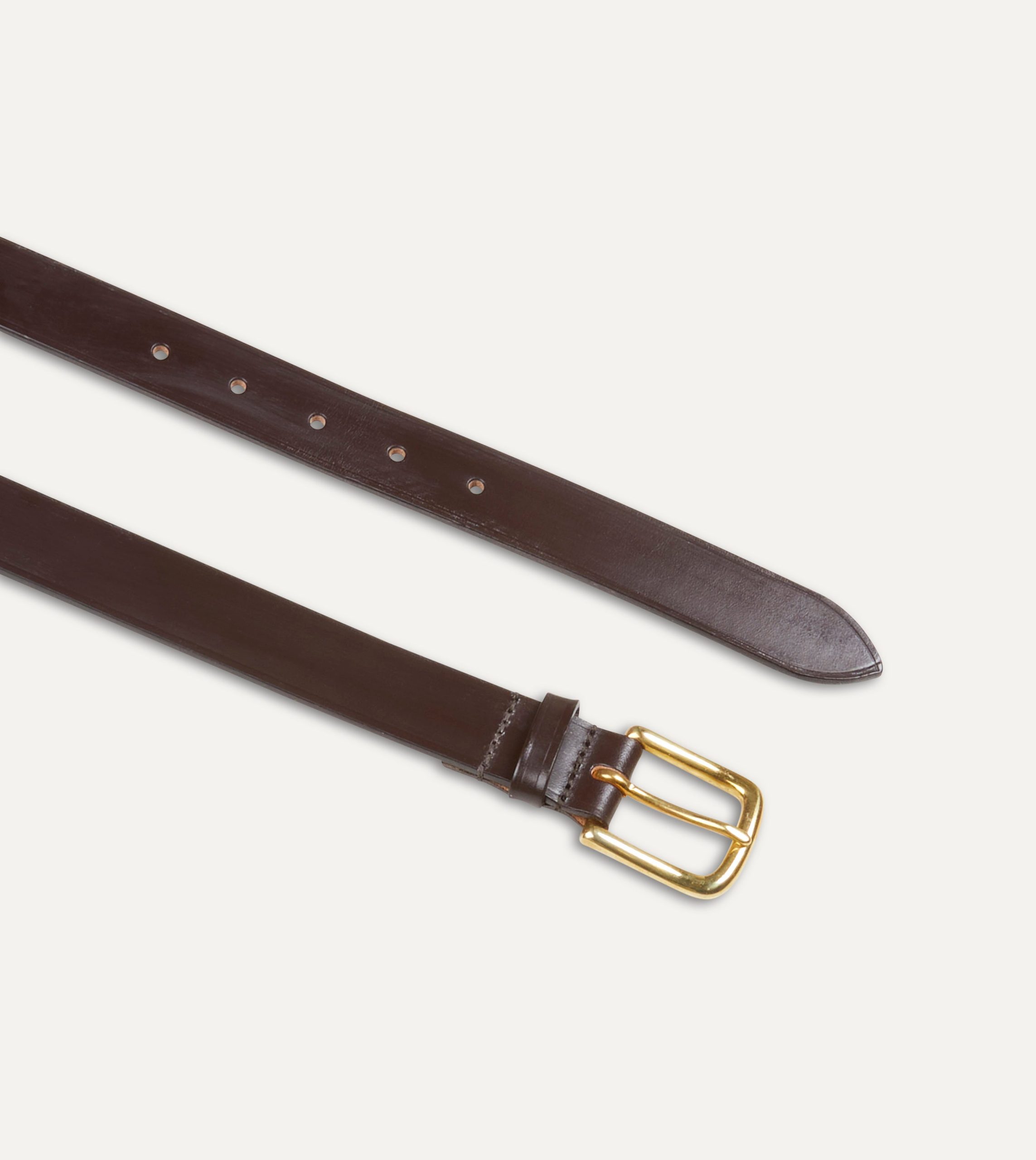 Dark Brown Unlined Bridle Leather Belt with Brass Buckle - Image 2