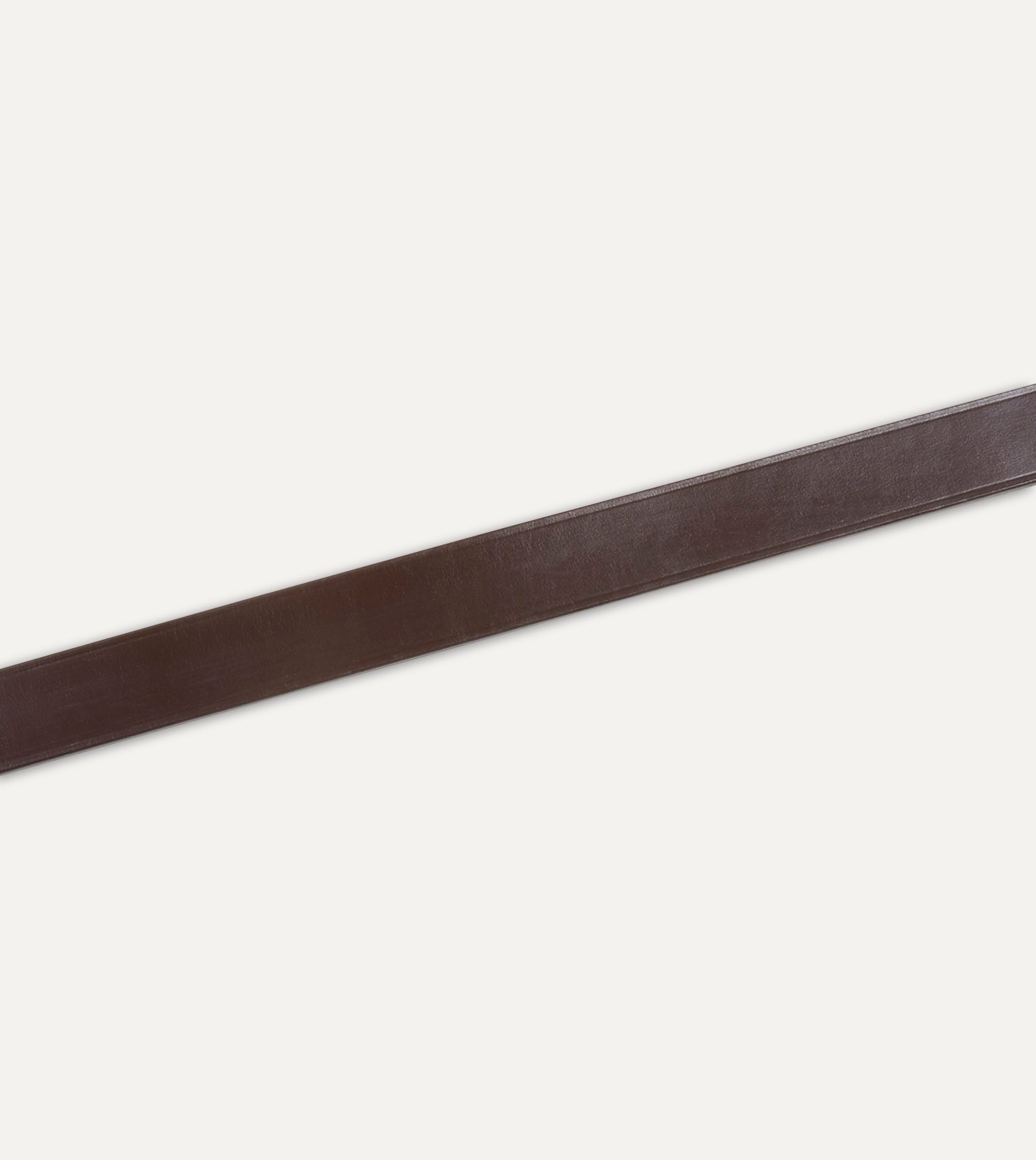 Dark Brown Unlined Bridle Leather Belt with Brass Buckle - Image 4