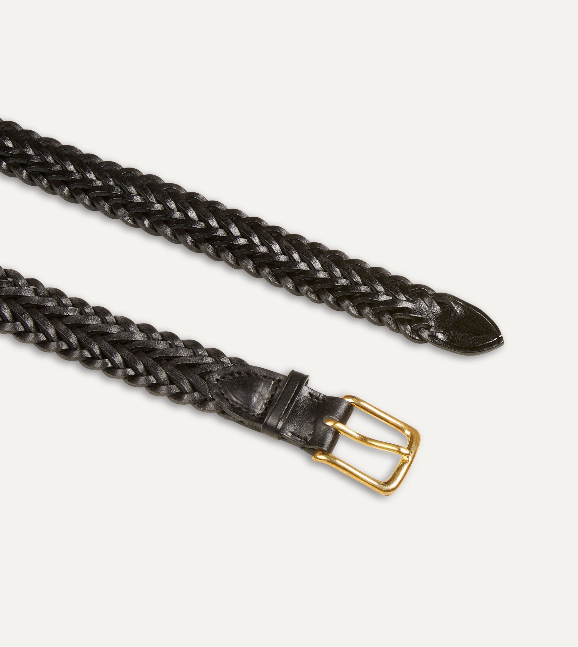 Black Plaited Bridle Leather Belt with Brass Buckle - Image 2