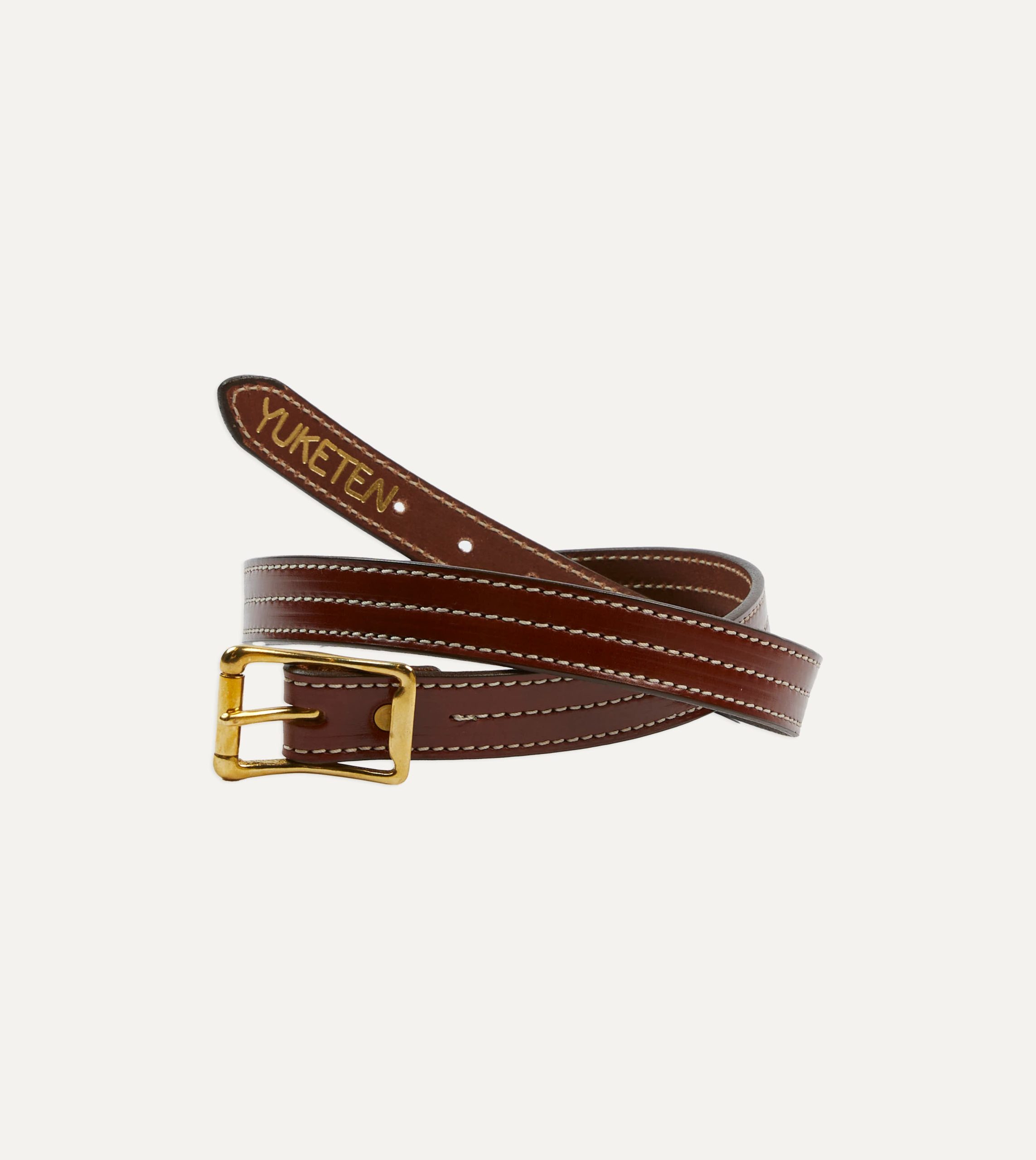 Yuketen Brown Triple Stitched Leather Belt - Image 5