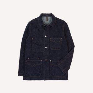 Indigo Rinse Denim Five-Pocket Chore Jacket
