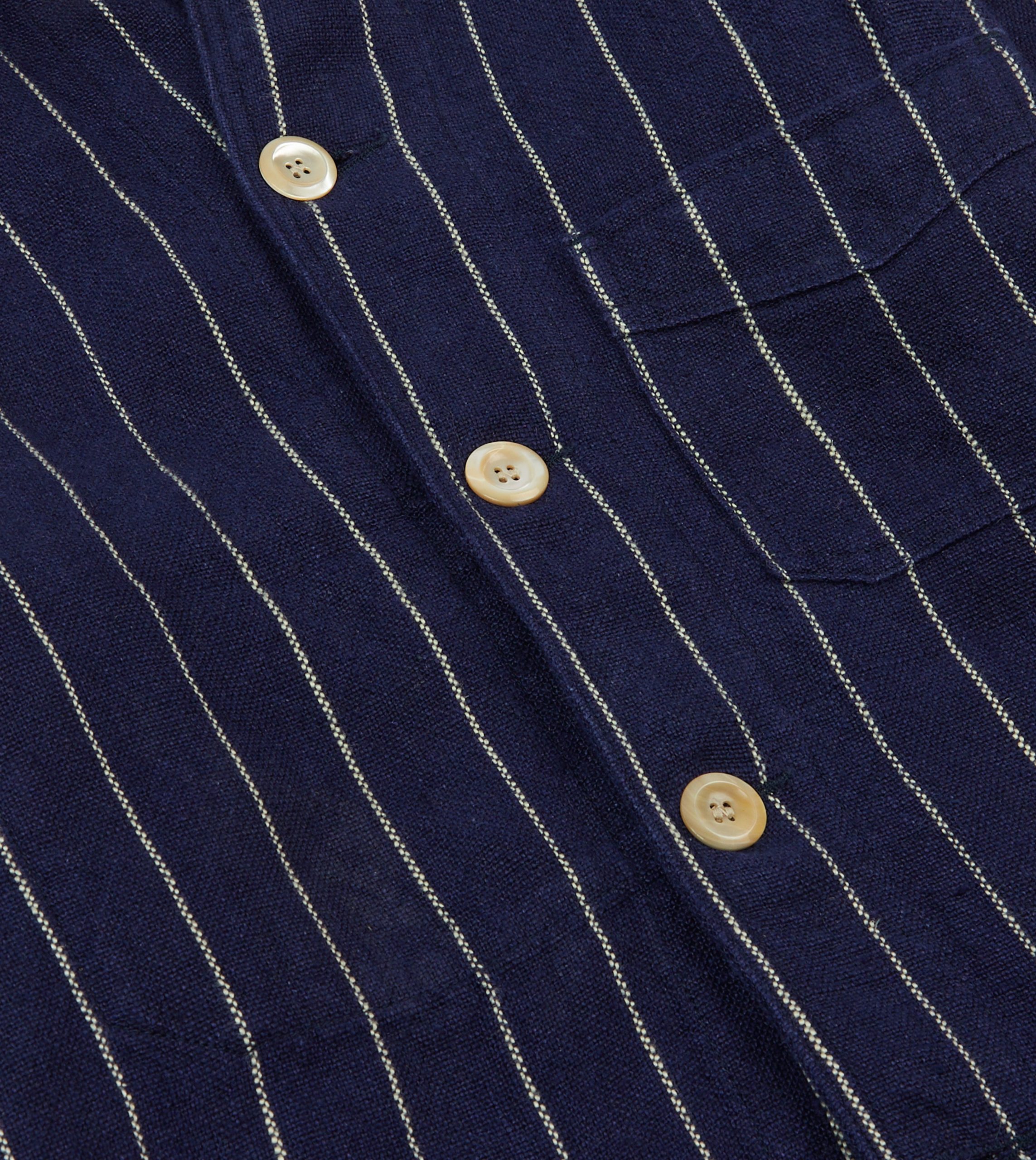 Navy Pinstripe Heavy Linen Five-Pocket Chore Jacket - Image 4