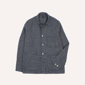 St. JOHN by Drake's Navy Check Linen Fatigue Jacket