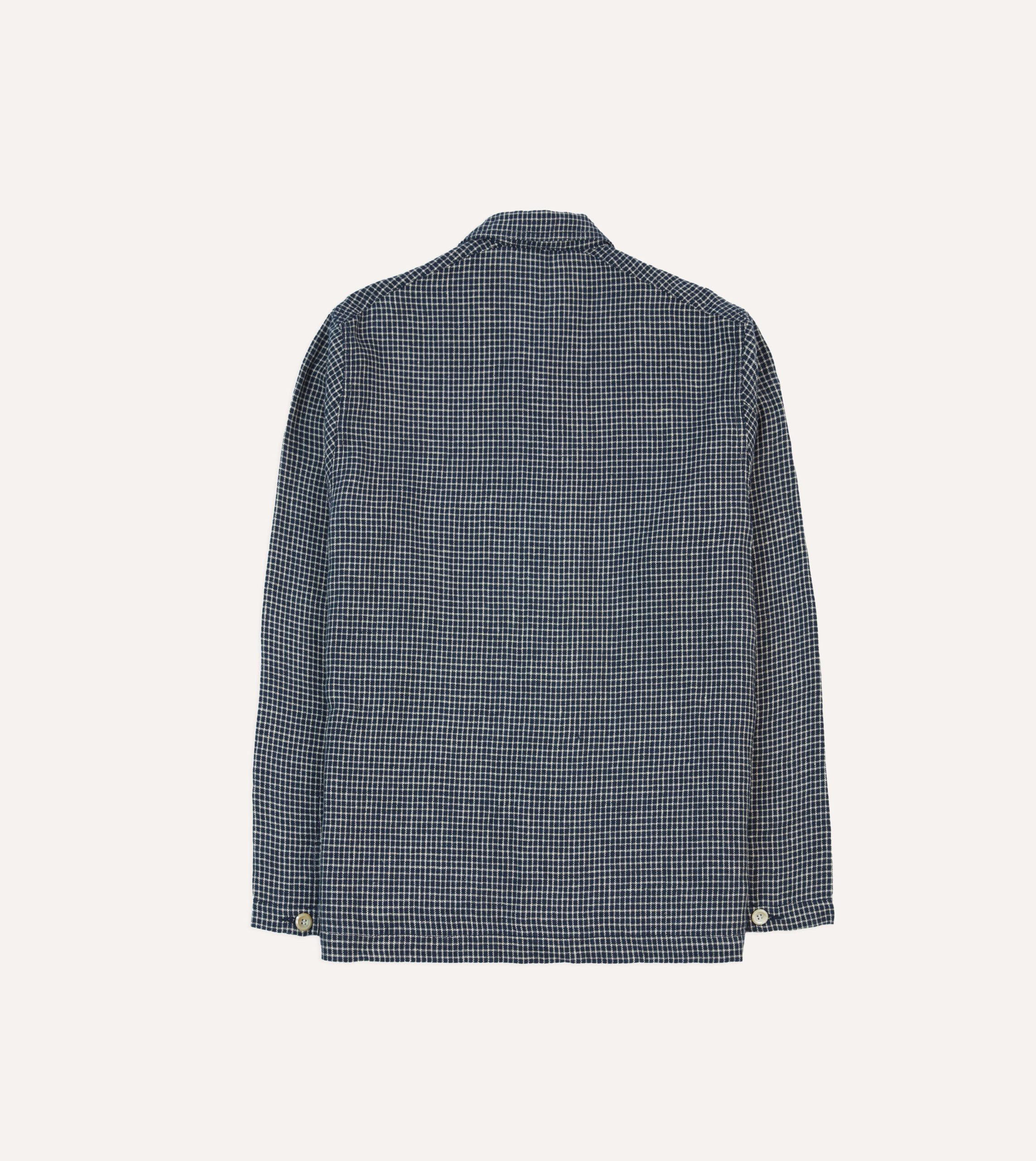 St. JOHN by Drake's Navy Check Linen Fatigue Jacket - Image 8