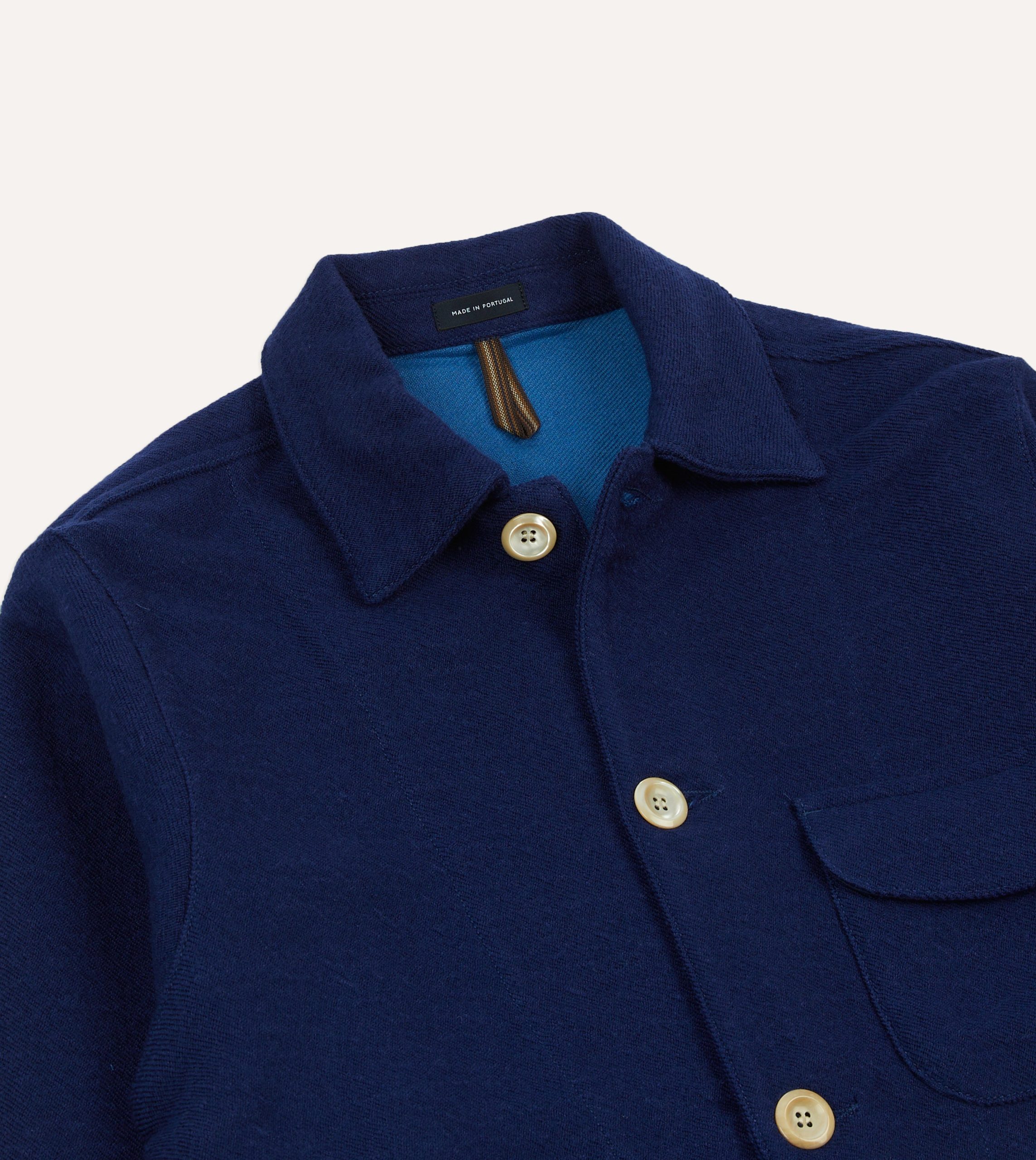 Blue Wool-Linen Three-Pocket Chore Jacket - Image 3
