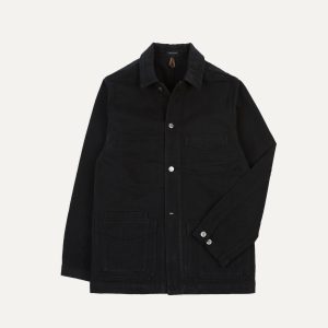 Black Heavy Twill Cotton Five-Pocket Chore Jacket