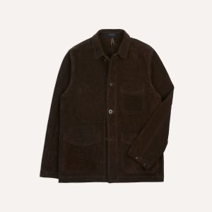 Chocolate Brown Heavyweight Suede Five-Pocket Chore Jacket