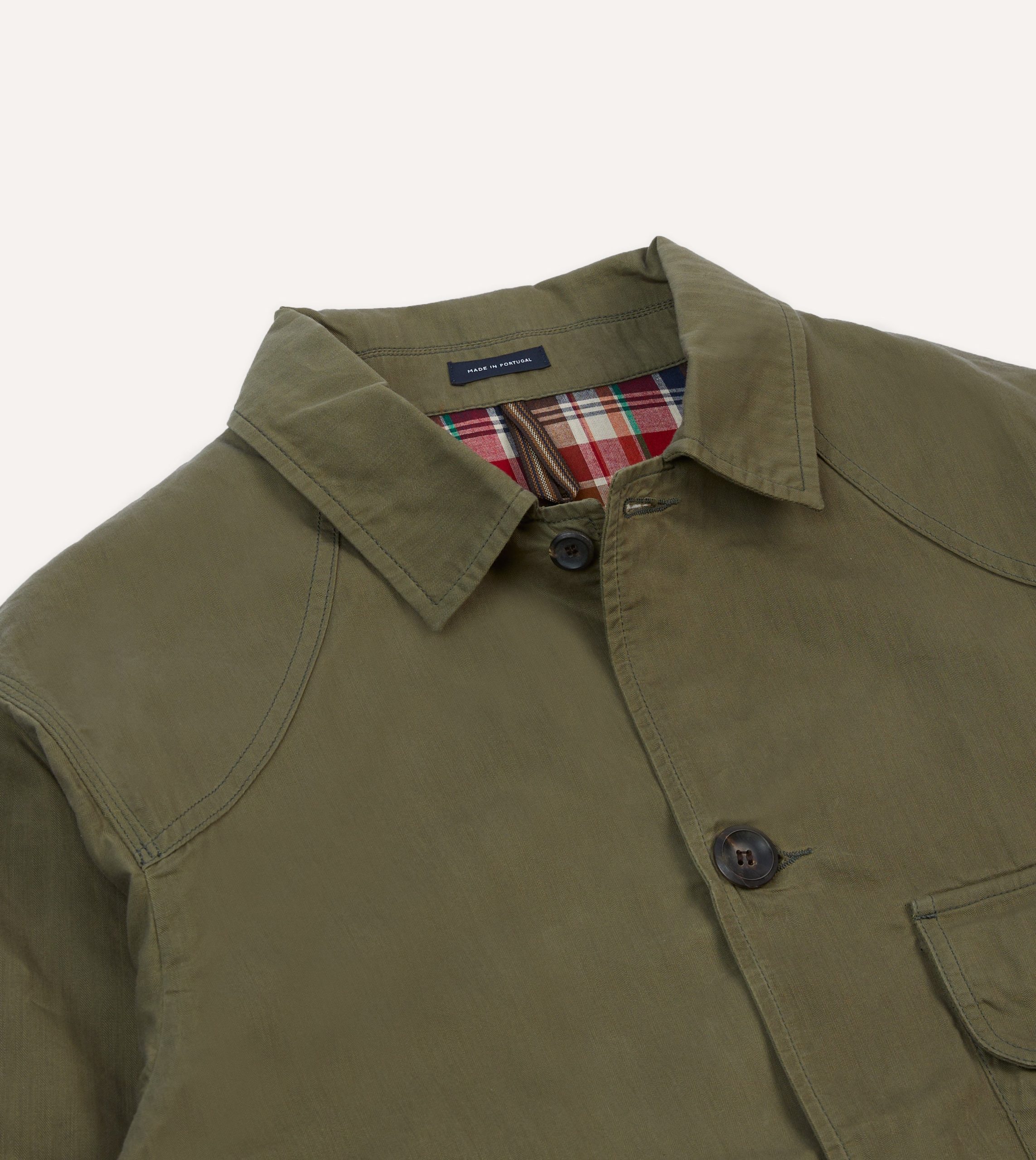 Olive Green Waxed Cotton Canvas Chasseur Jacket - Image 3