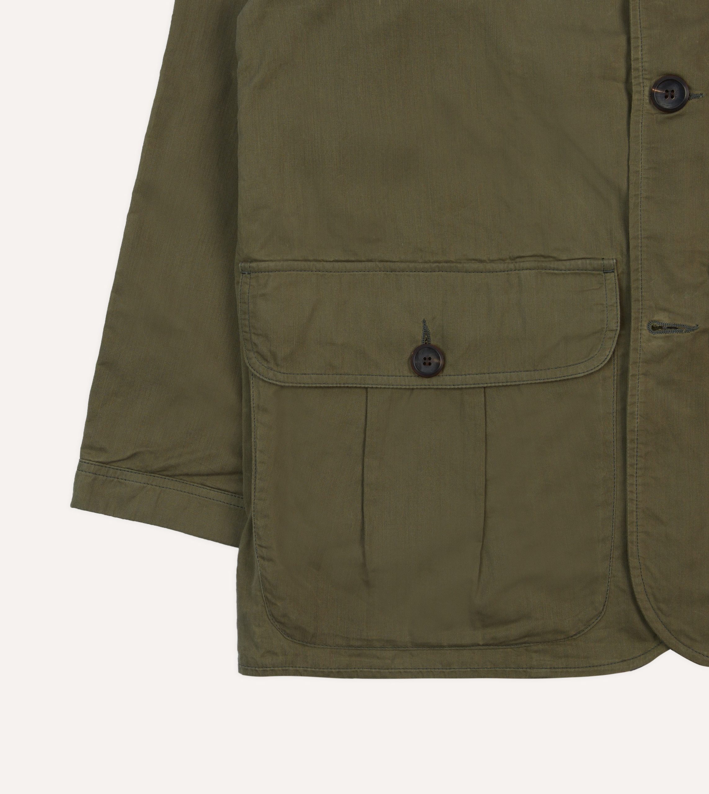 Olive Green Waxed Cotton Canvas Chasseur Jacket - Image 6