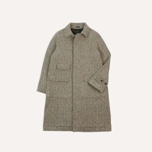 Taupe Herringbone Flecked Wool Raglan Coat