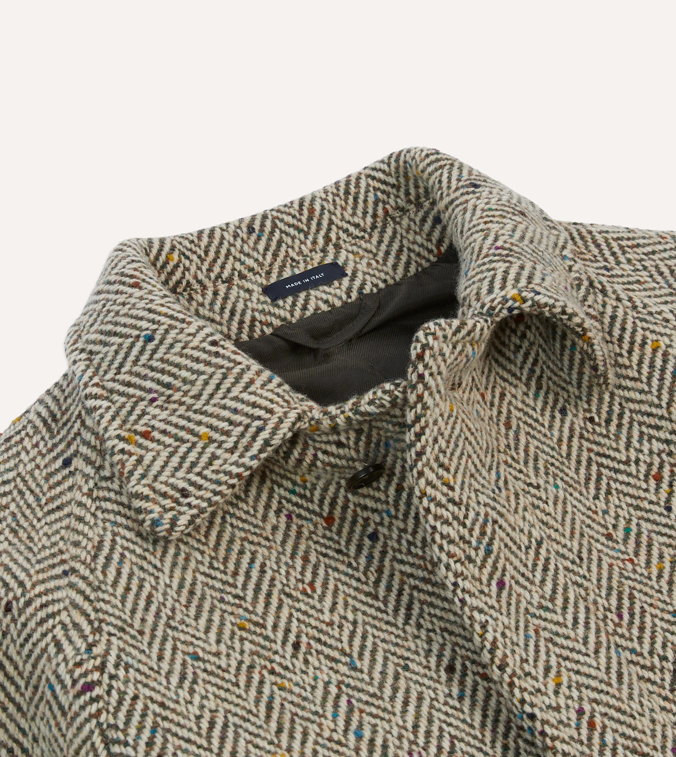 Taupe Herringbone Flecked Wool Raglan Coat - Image 3