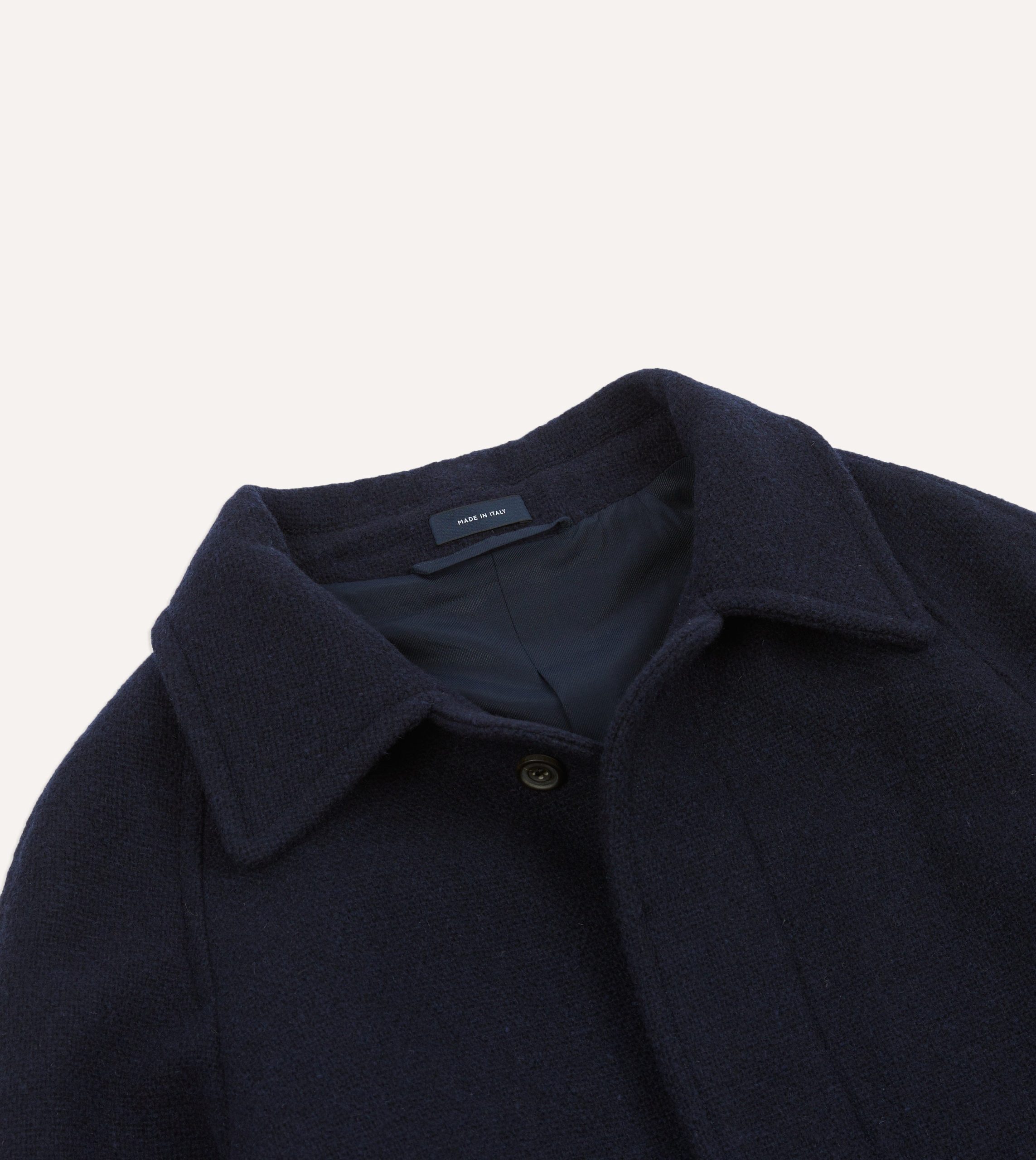 Navy Wool Raglan Coat - Image 3