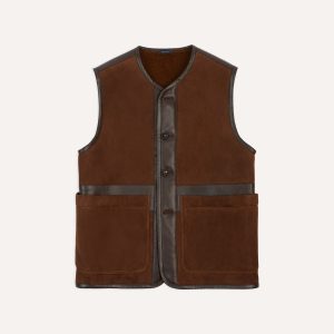 Dark Brown Suede Shearling Vest