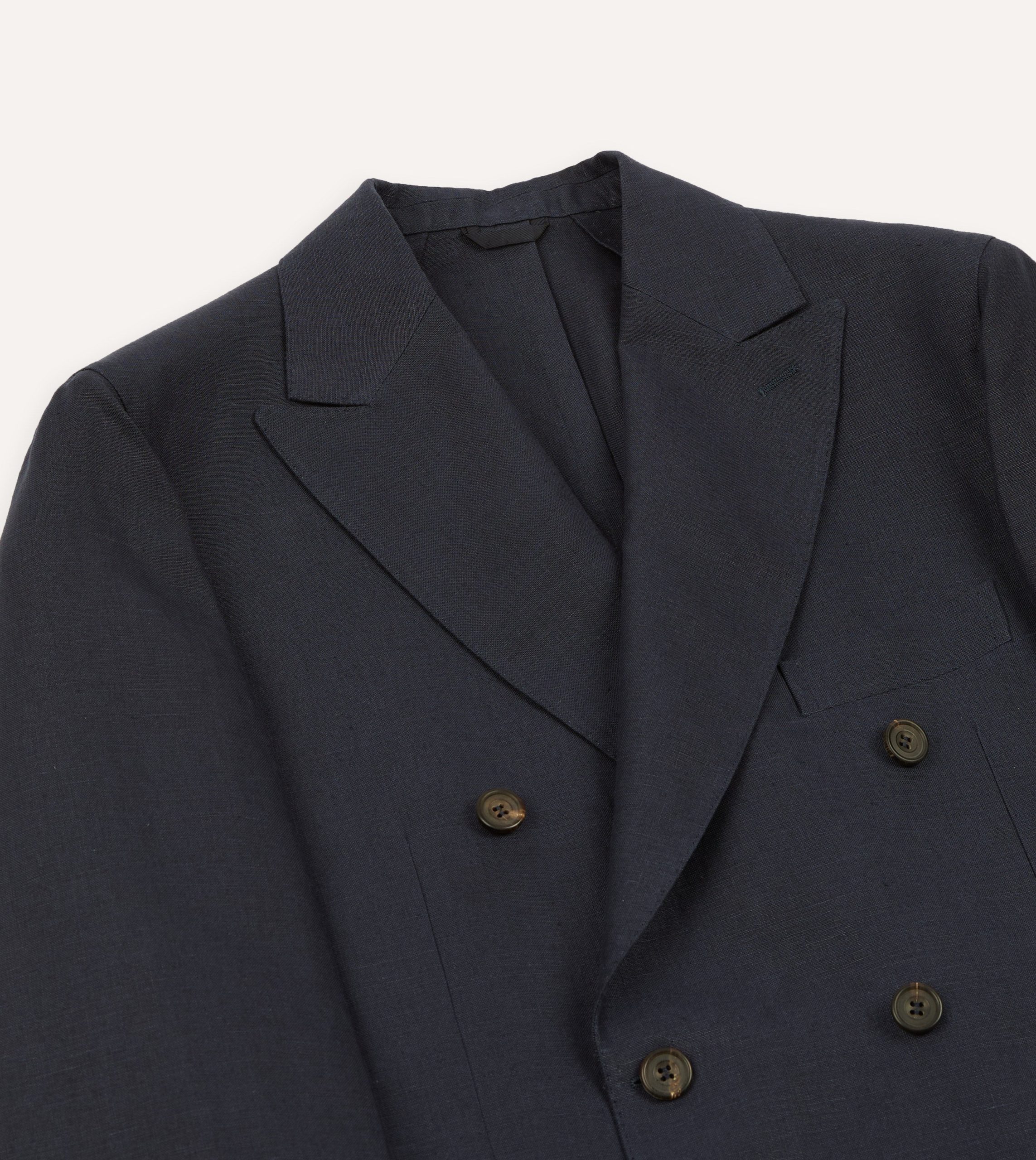 Navy Linen Double-Breasted Tailored Jacket - Image 3