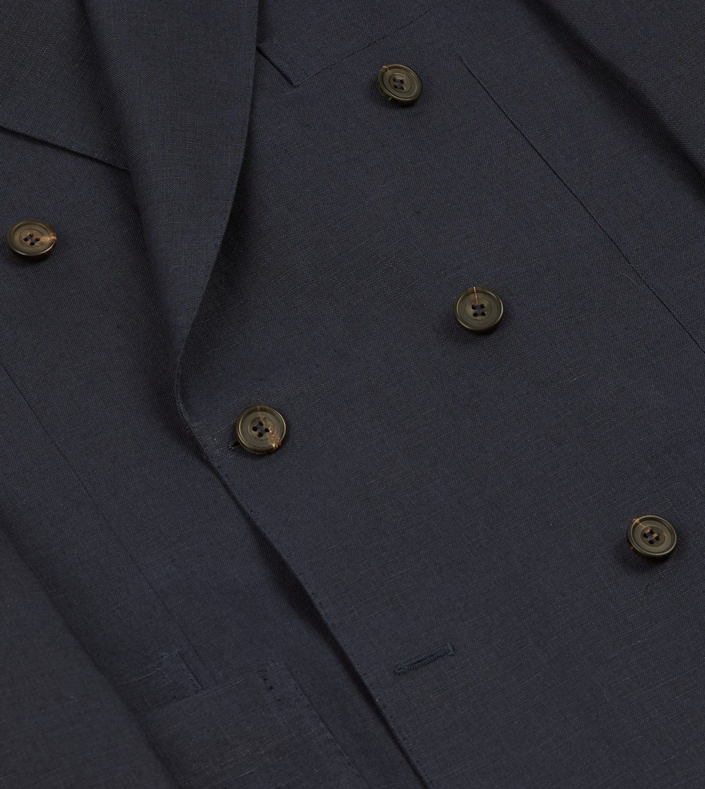 Navy Linen Double-Breasted Tailored Jacket - Image 5