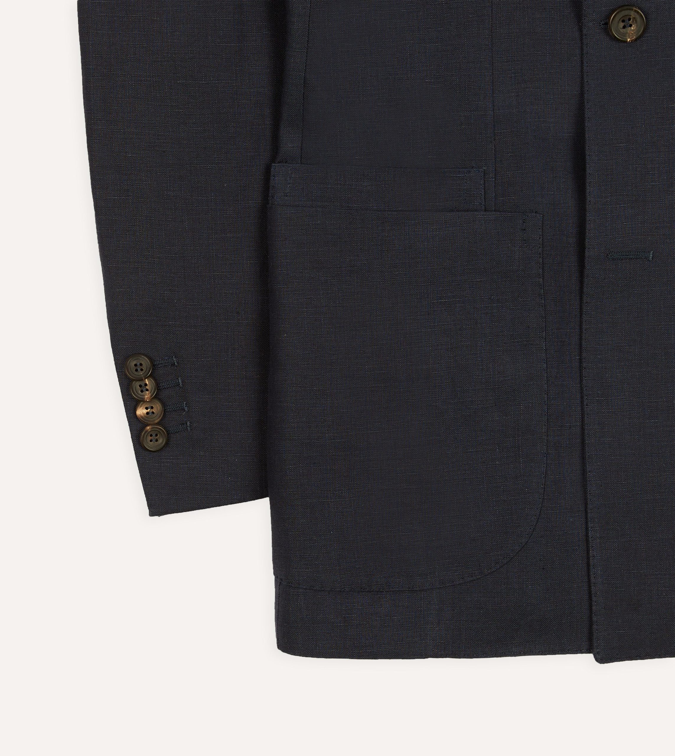 Navy Linen Double-Breasted Tailored Jacket - Image 6