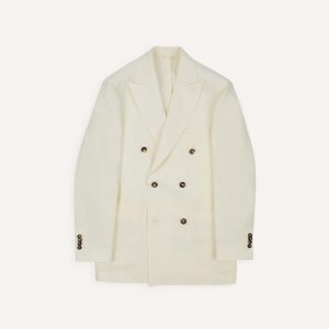 Ecru Linen Double-Breasted Tailored Jacket