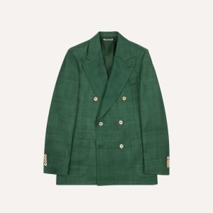 Green Tussah Silk Double-Breasted Evening Jacket