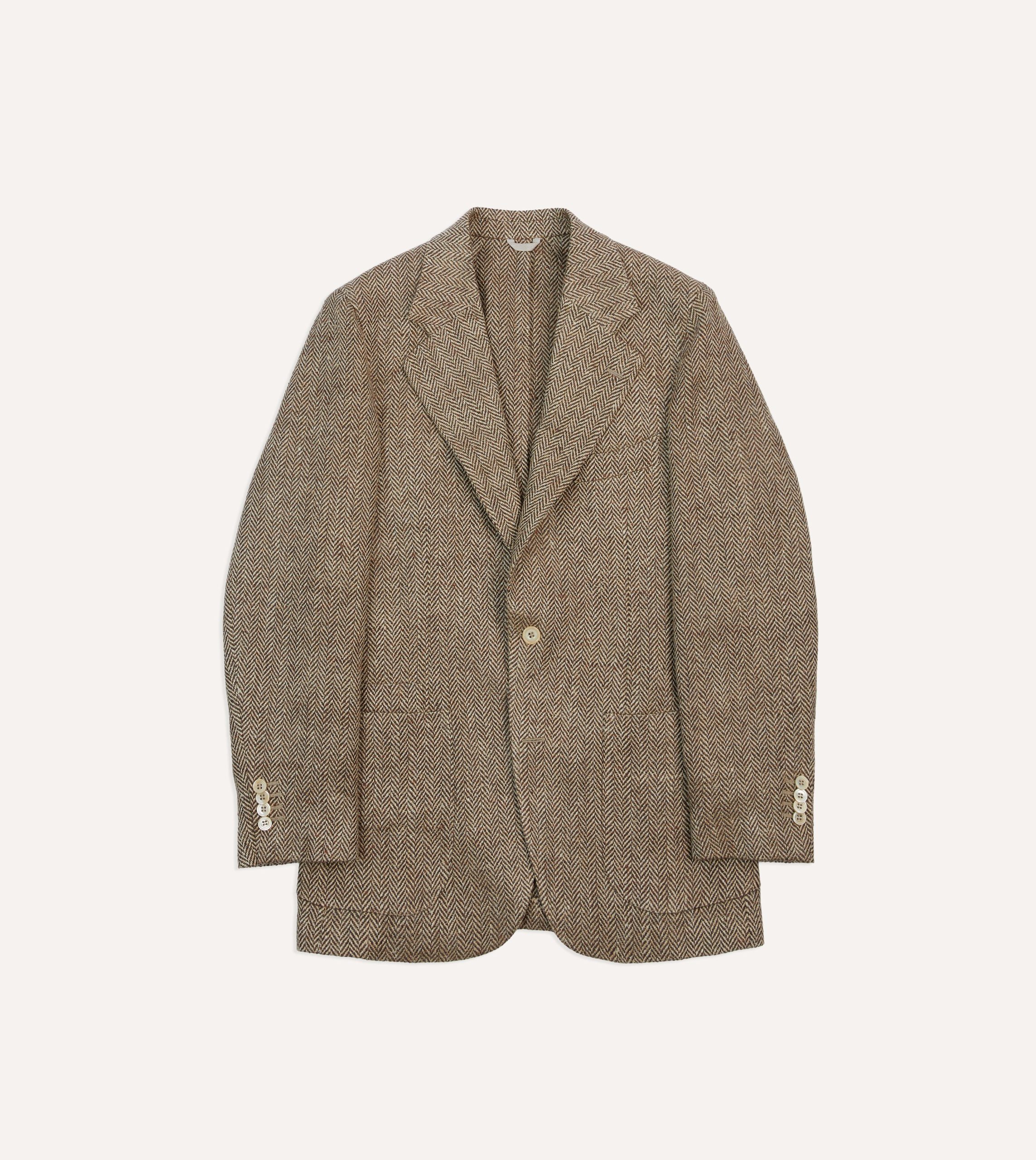 Brown Herringbone Linen-Silk Blazer