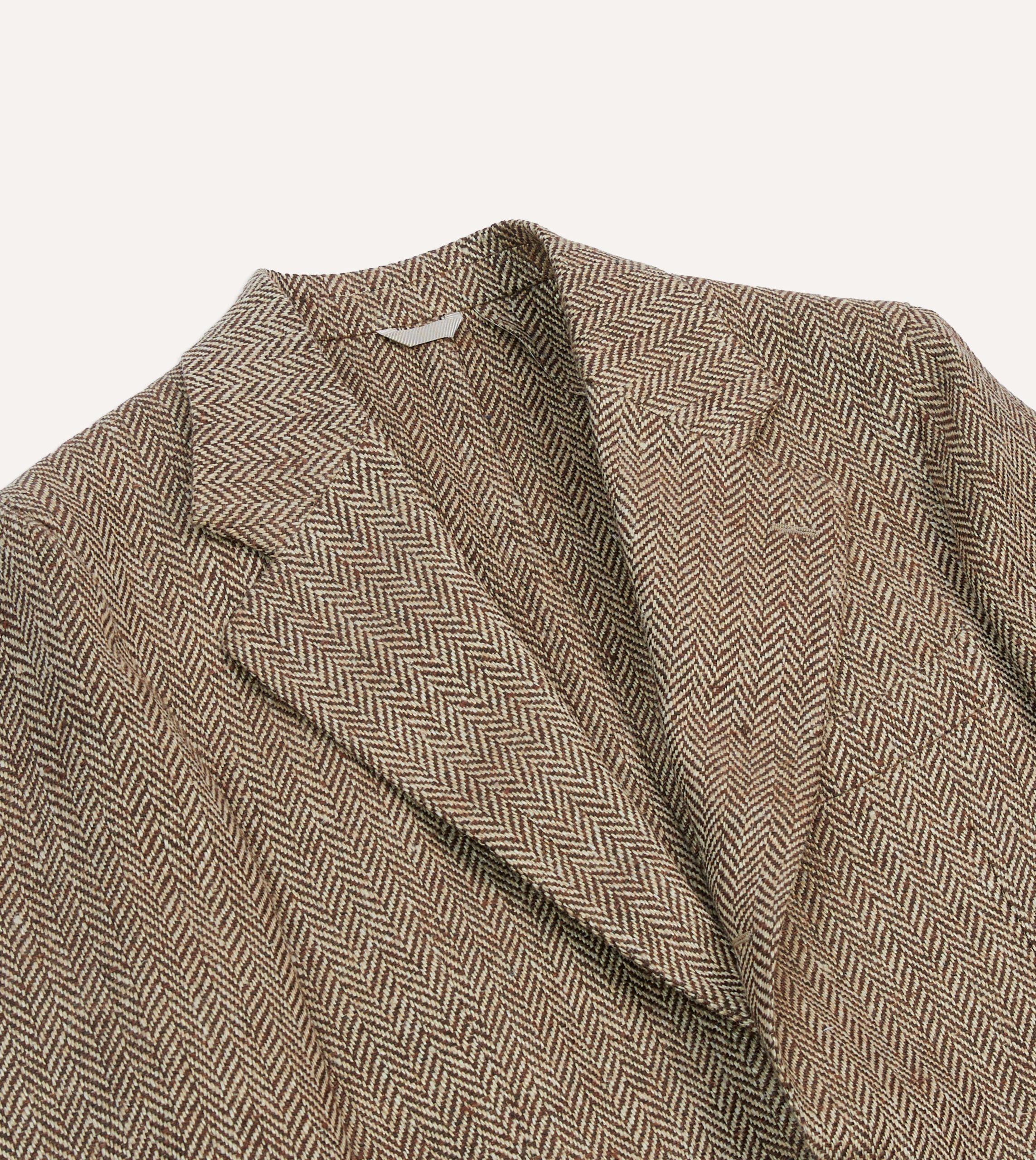 Brown Herringbone Linen-Silk Blazer - Image 3