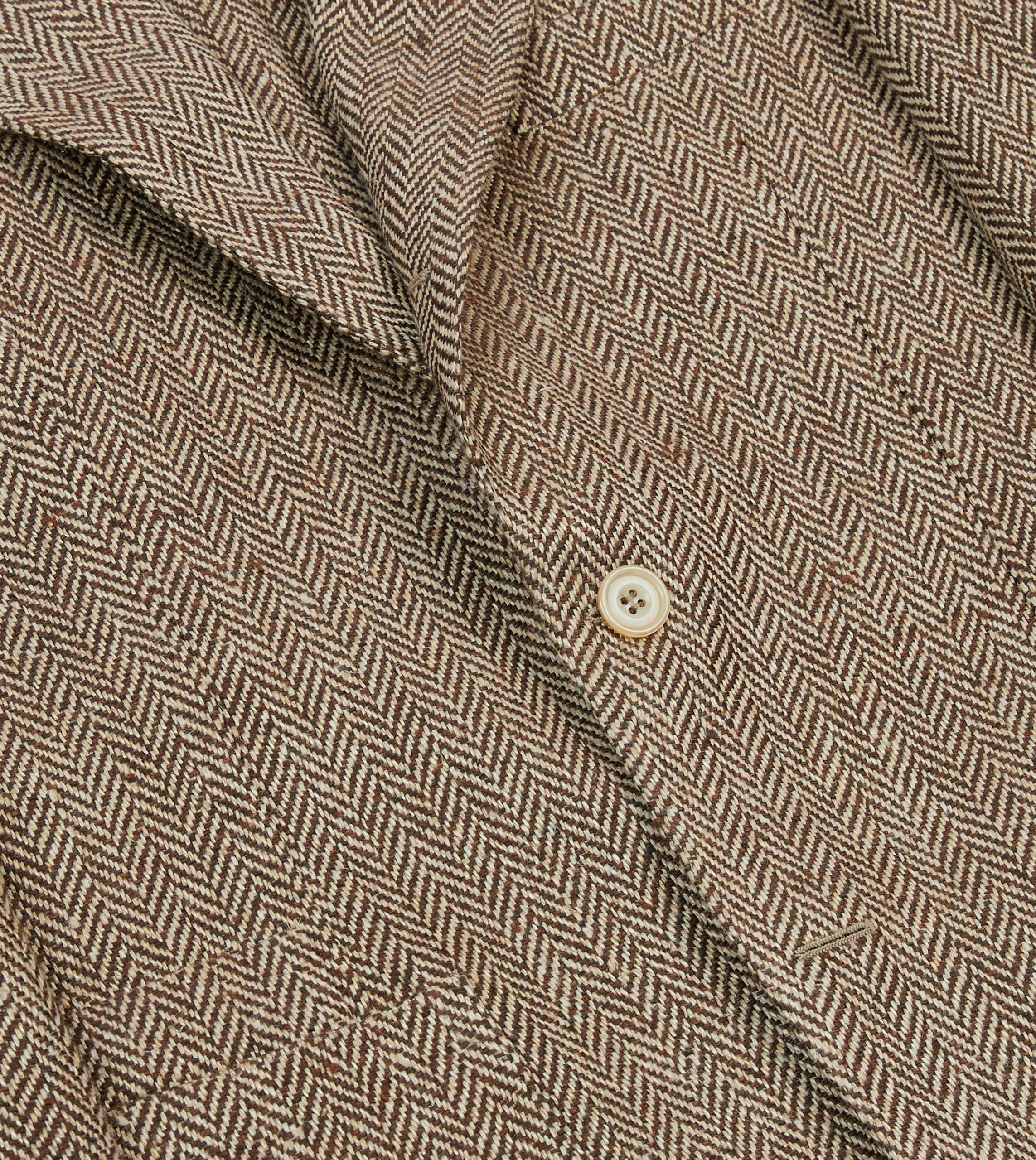 Brown Herringbone Linen-Silk Blazer - Image 5
