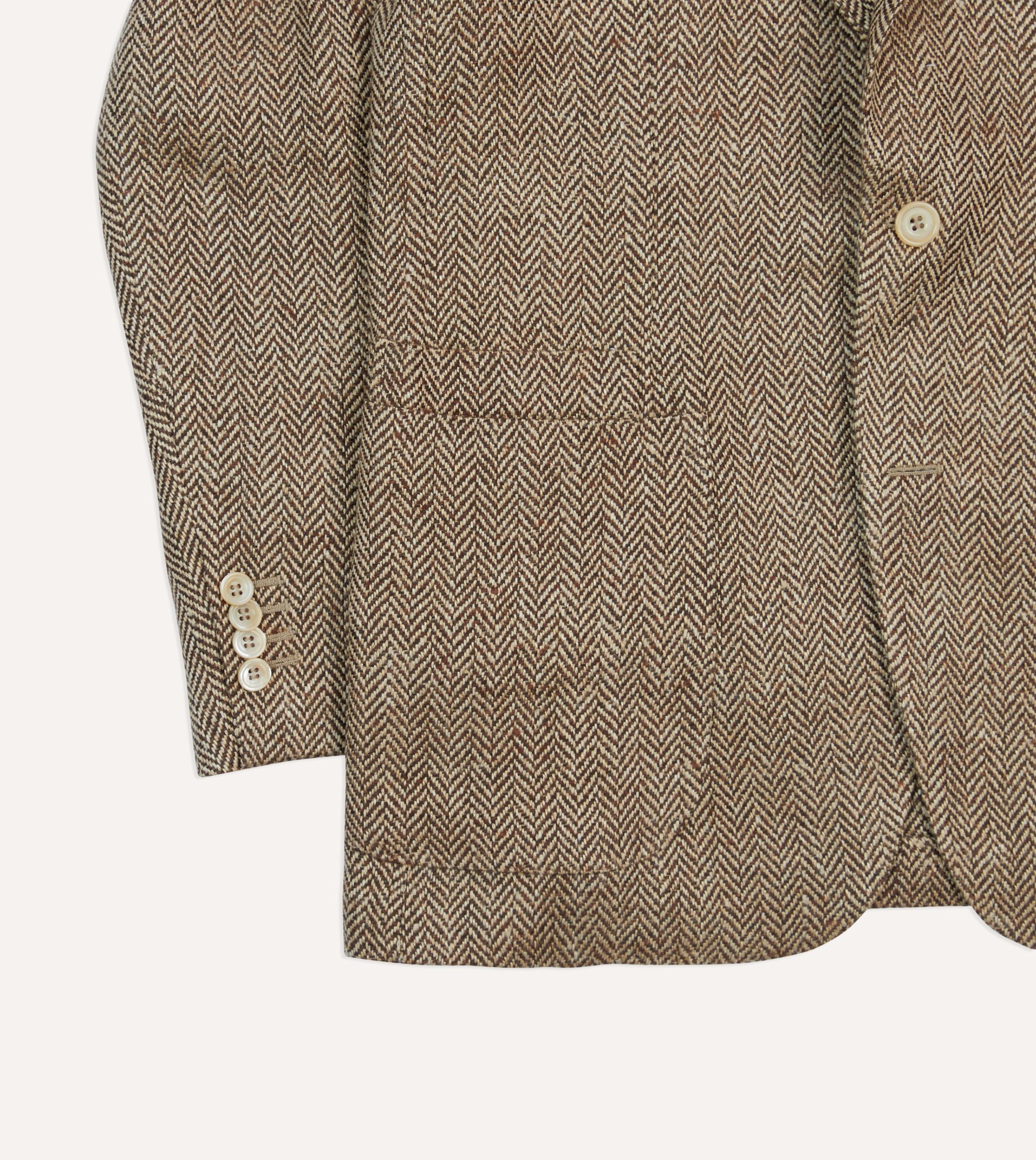 Brown Herringbone Linen-Silk Blazer - Image 6