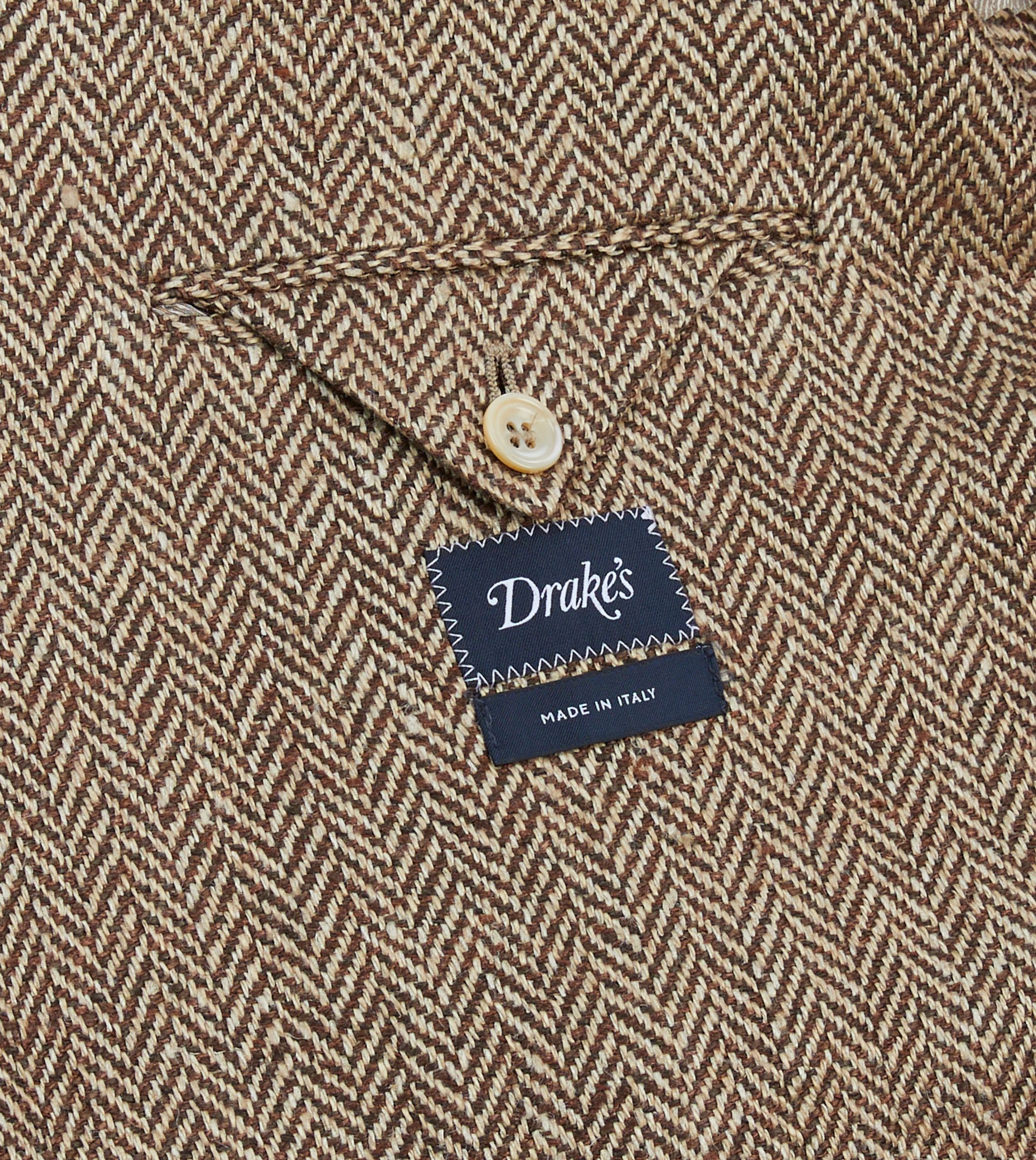 Brown Herringbone Linen-Silk Blazer - Image 7