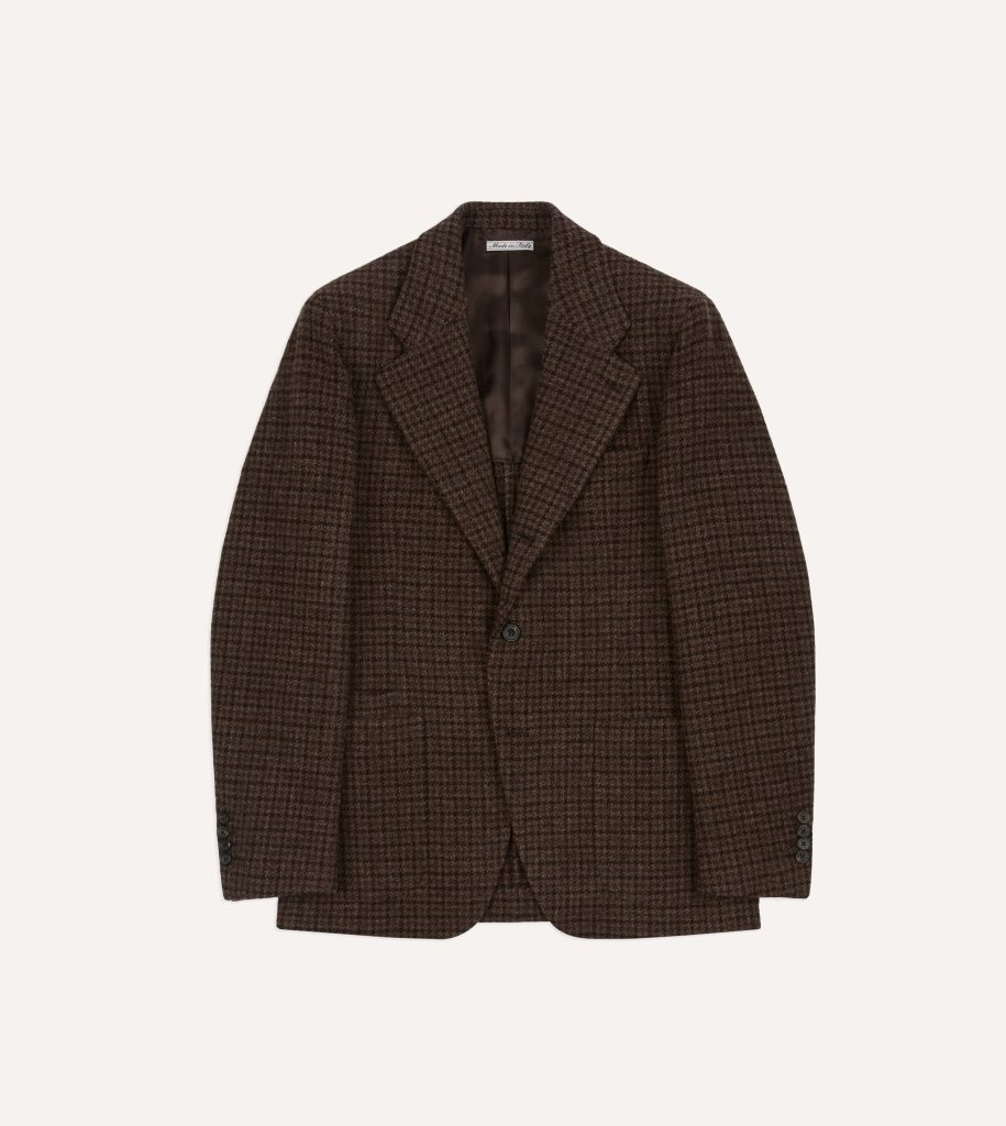 Brown Houndstooth Check Tweed Blazer