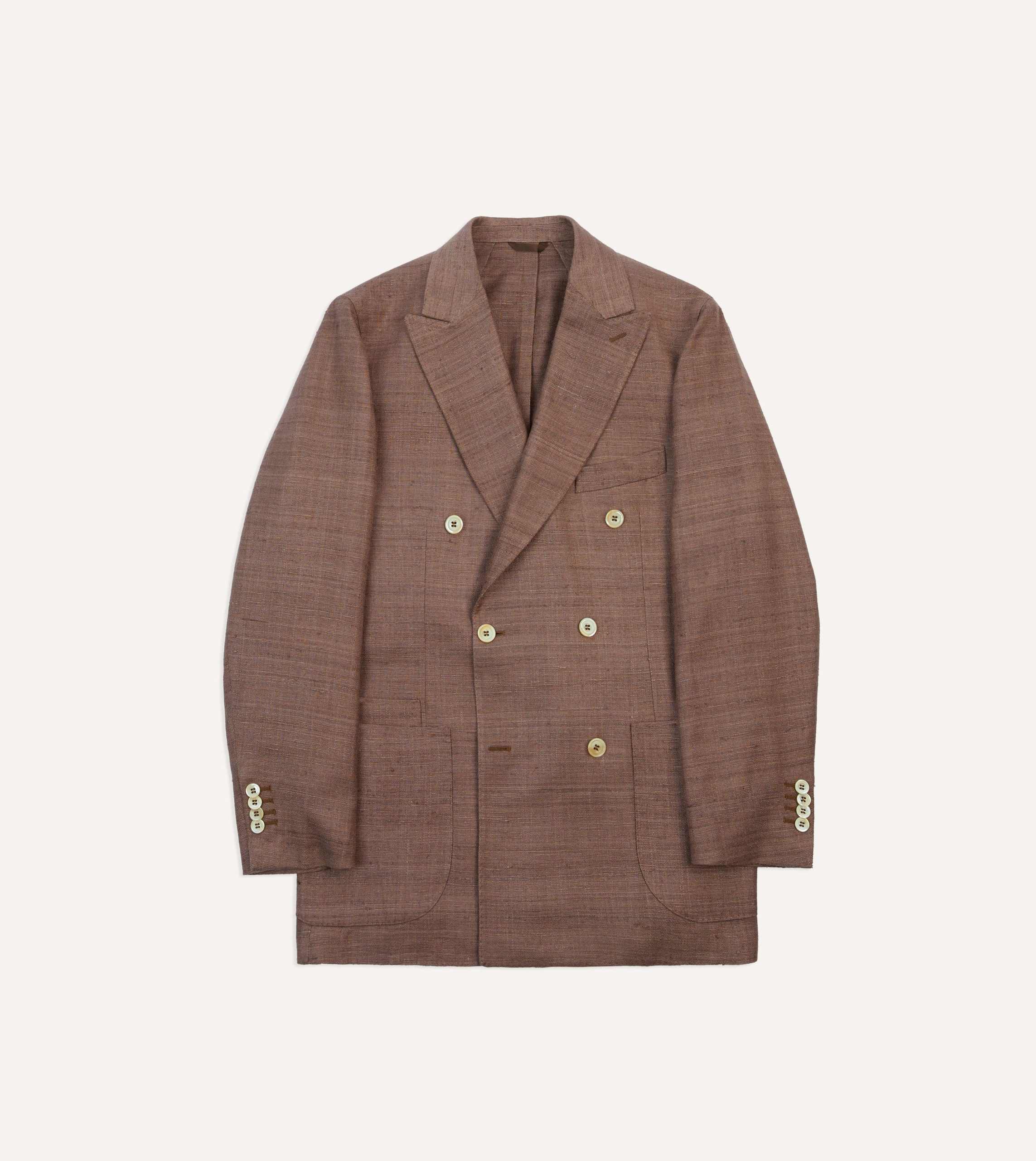 Brown Tussah Silk Double-Breasted Tailored Jacket