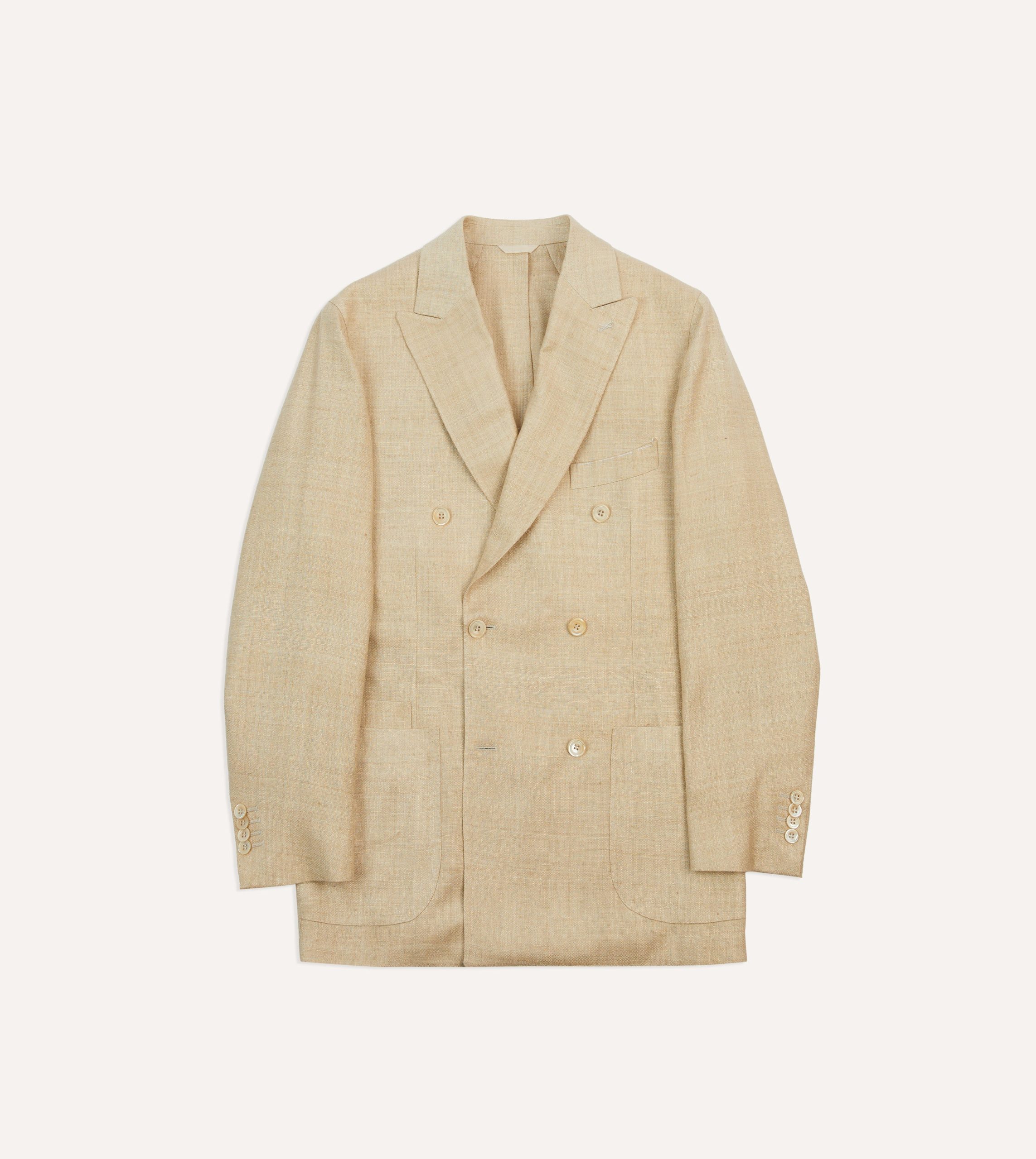 Sand Tussah Silk Double-Breasted Tailored Jacket