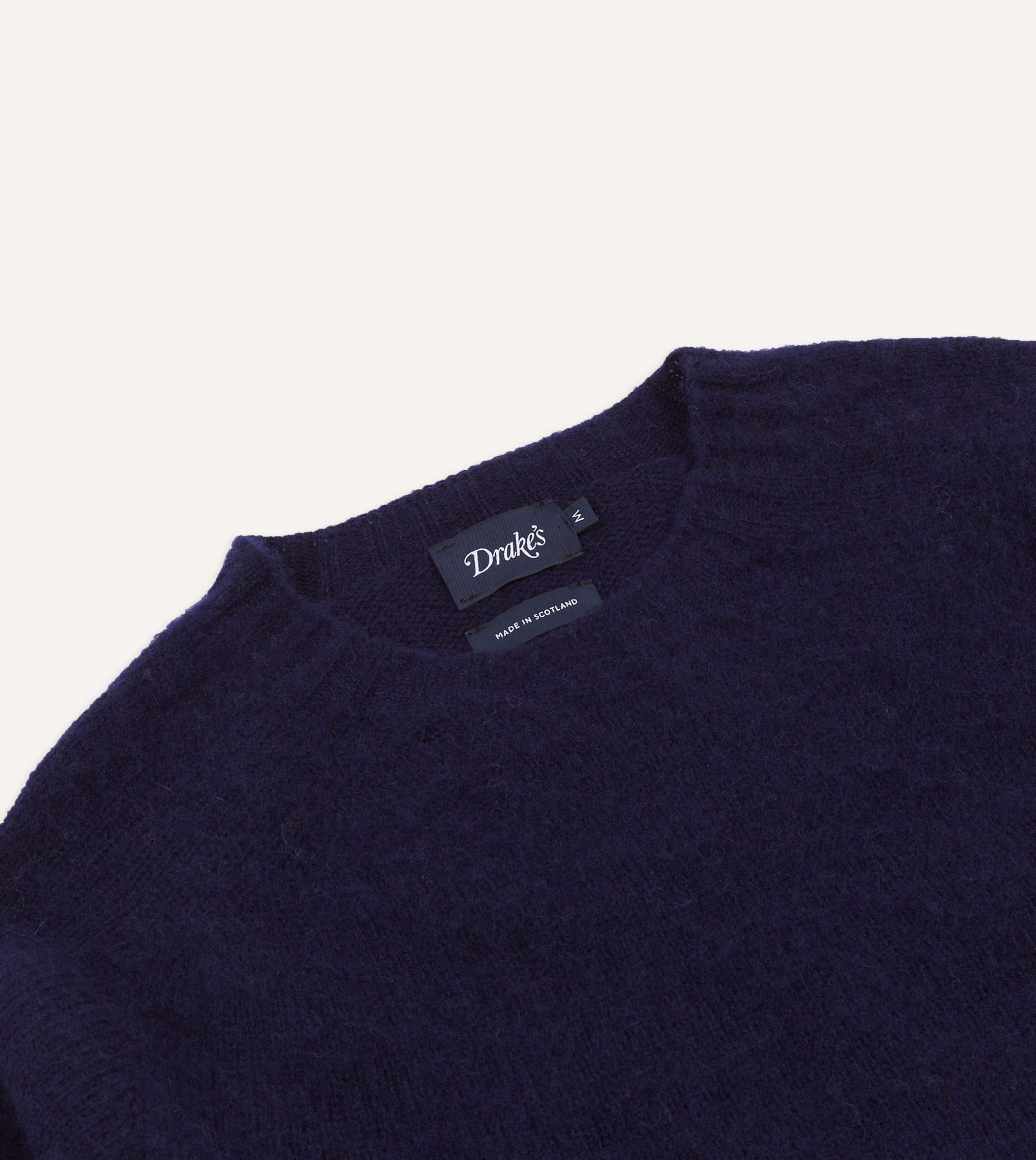 Navy Brushed Shetland Crew Neck Jumper - Image 3