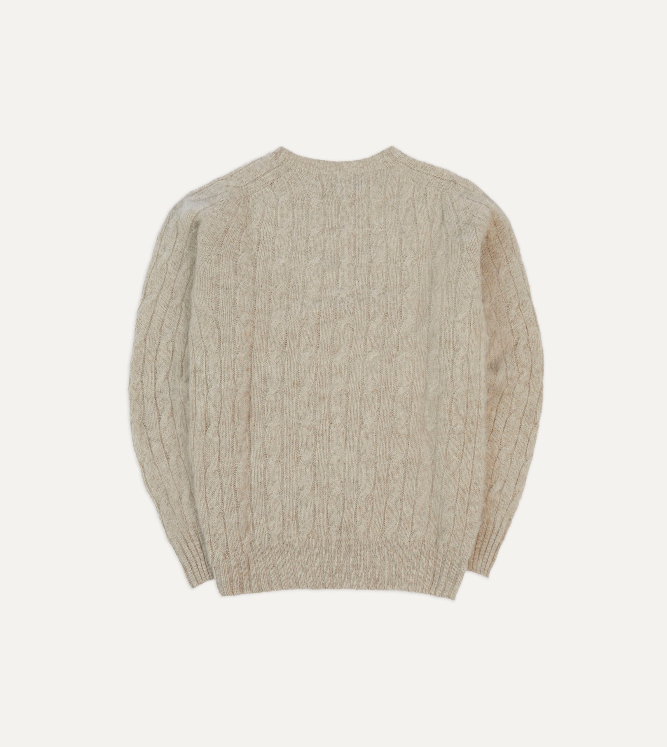 Putty Brushed Cable Knit Shetland Crew Neck Jumper - Image 5