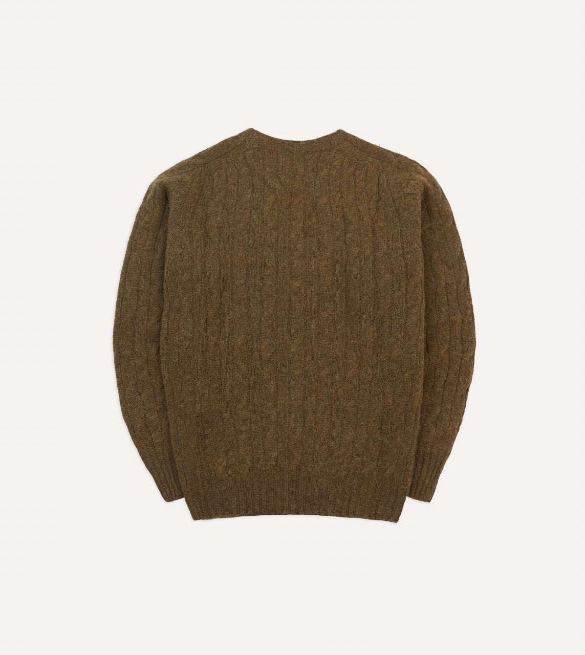 Olive Brushed Cable Knit Shetland Crew Neck Jumper - Image 5