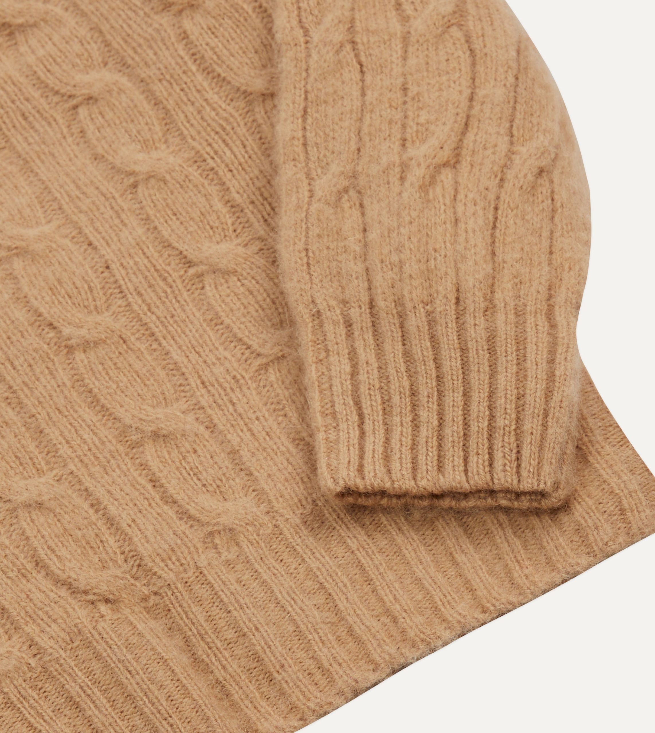 Wheat Brushed Shetland Cable Knit Crew Neck Jumper - Image 4