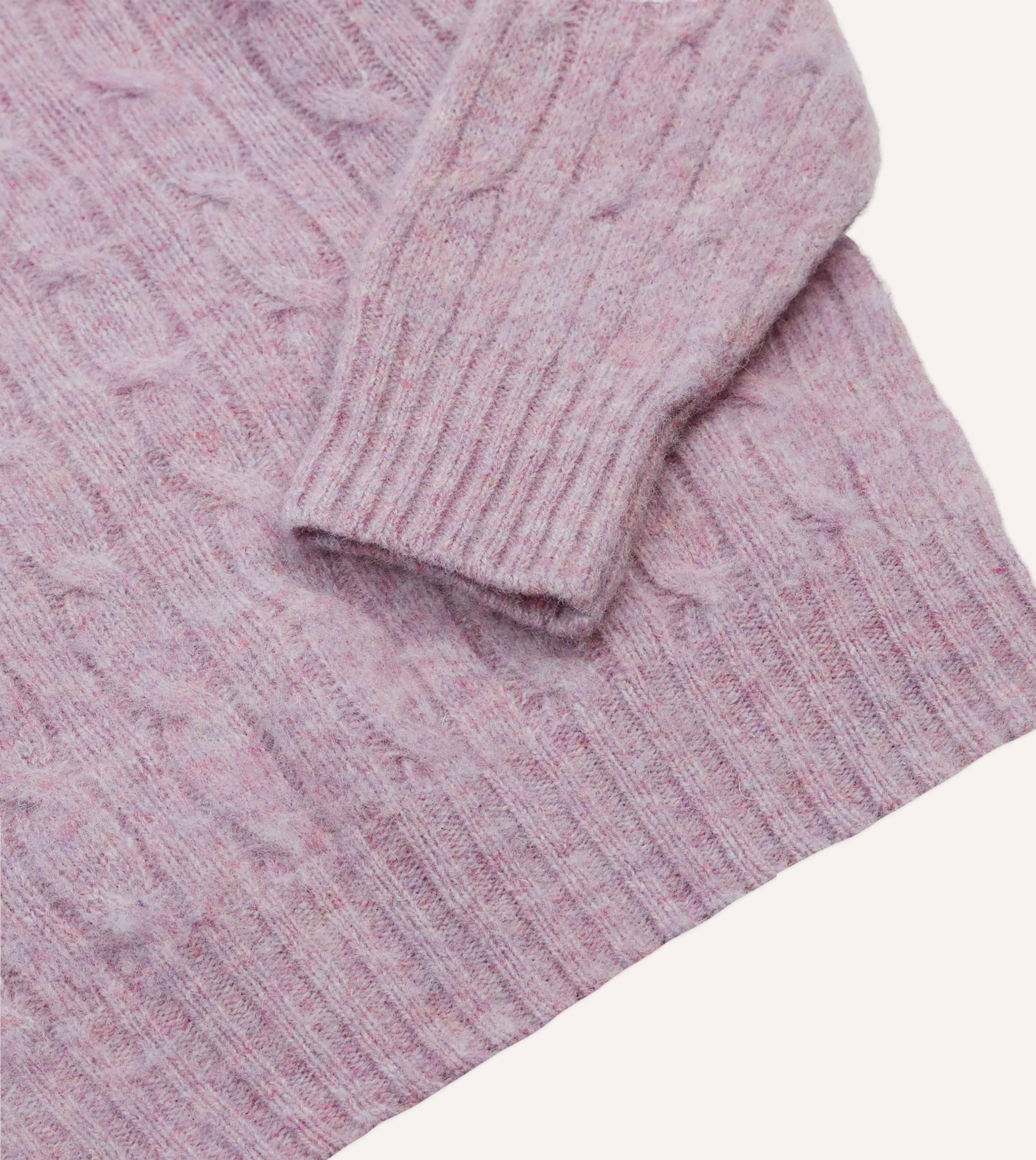 Lilac Brushed Cable Knit Shetland Crew Neck Jumper - Image 4