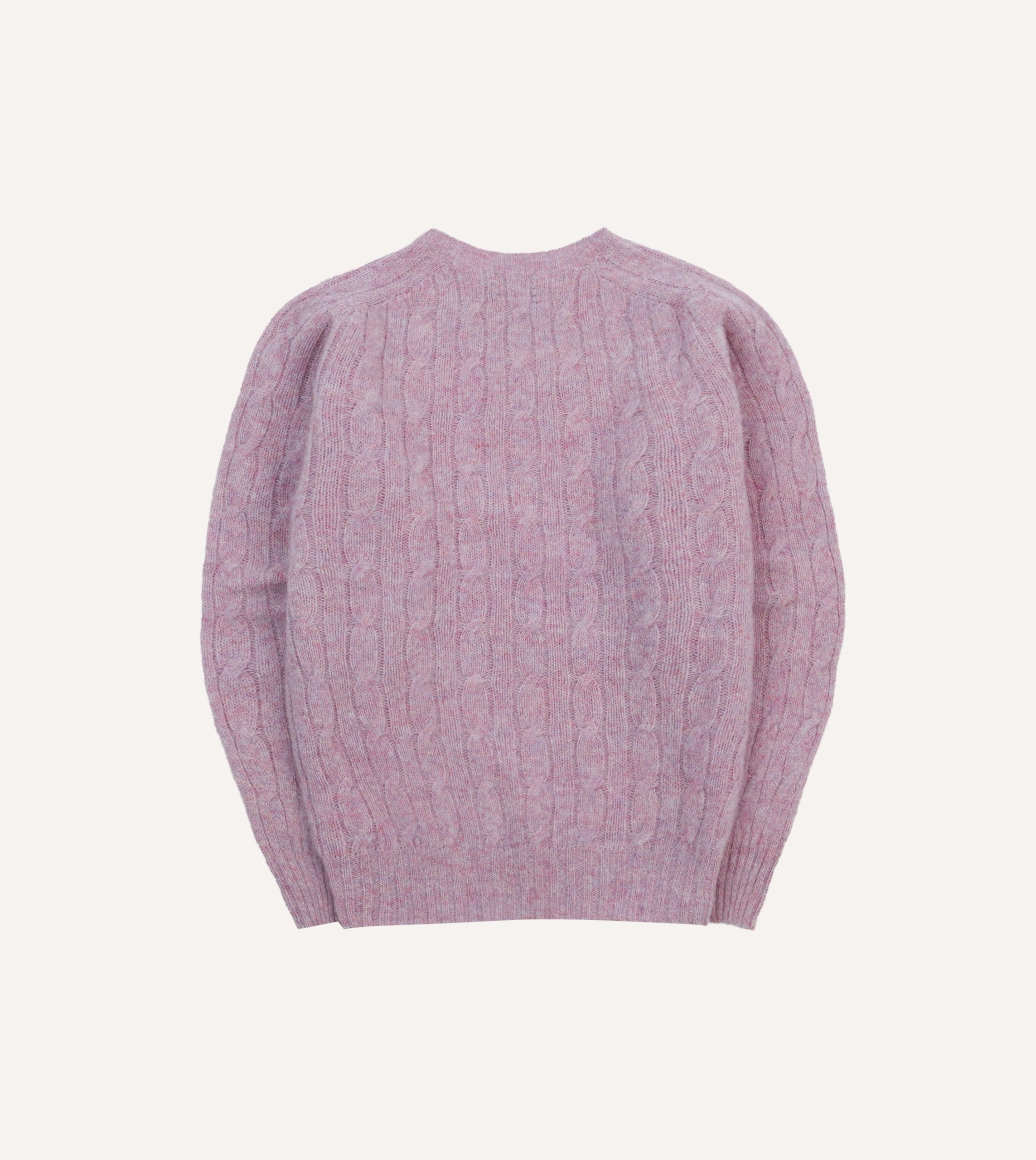 Lilac Brushed Cable Knit Shetland Crew Neck Jumper - Image 5