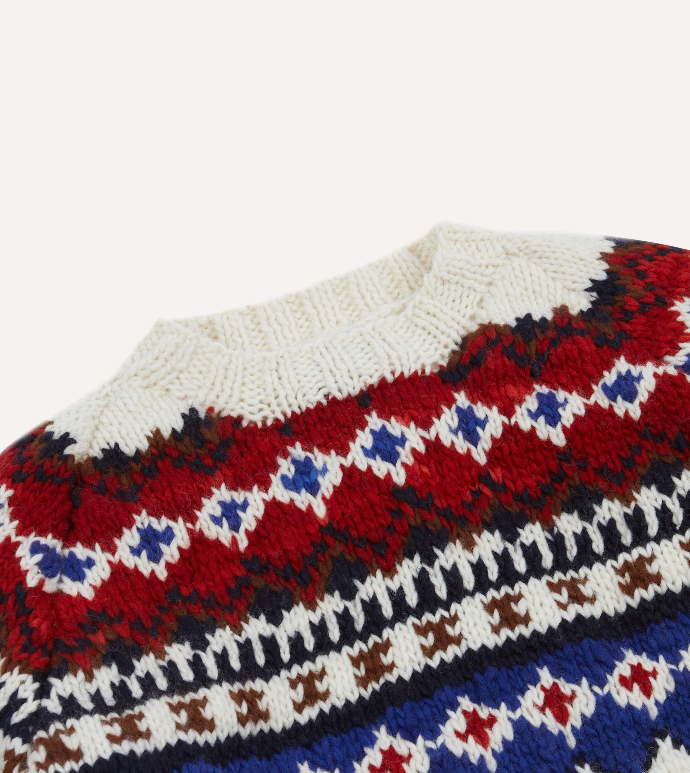 Chamula for Drake's Ecru and Red Fairisle Merino Jumper - Image 3