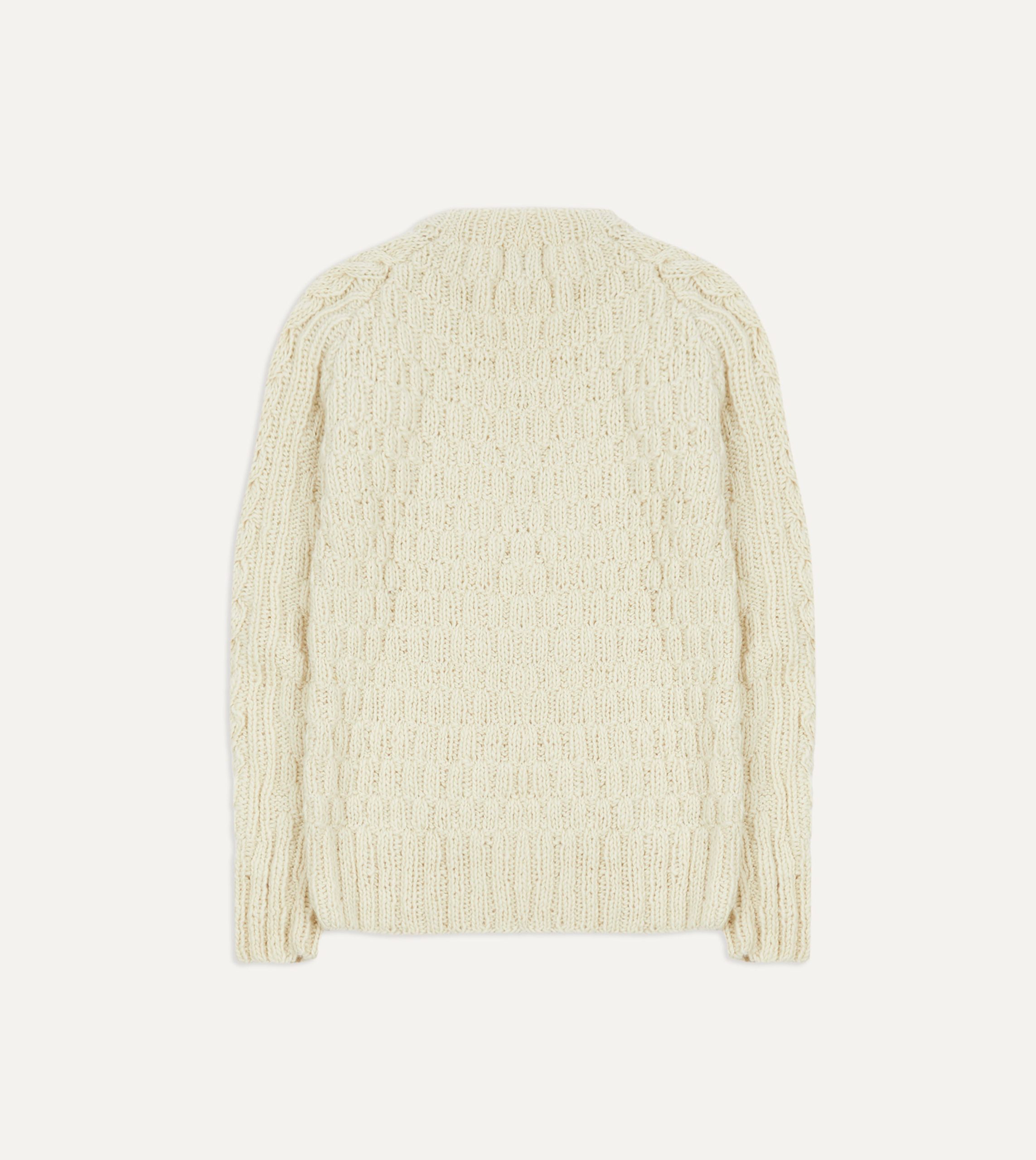 Chamula for Drake's Ecru Cable Knit Merino Jumper - Image 4
