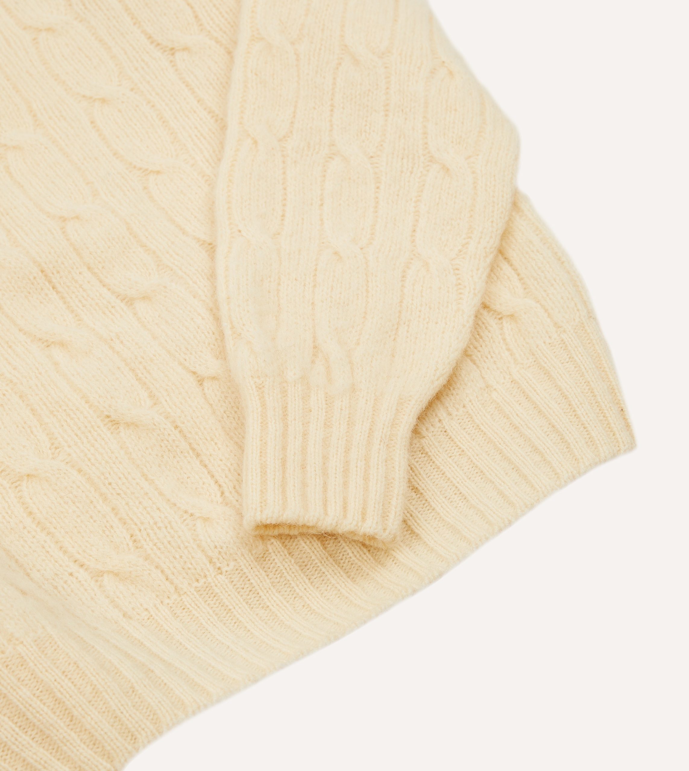 Ecru Brushed Shetland Cable Knit Crew Neck Jumper - Image 4