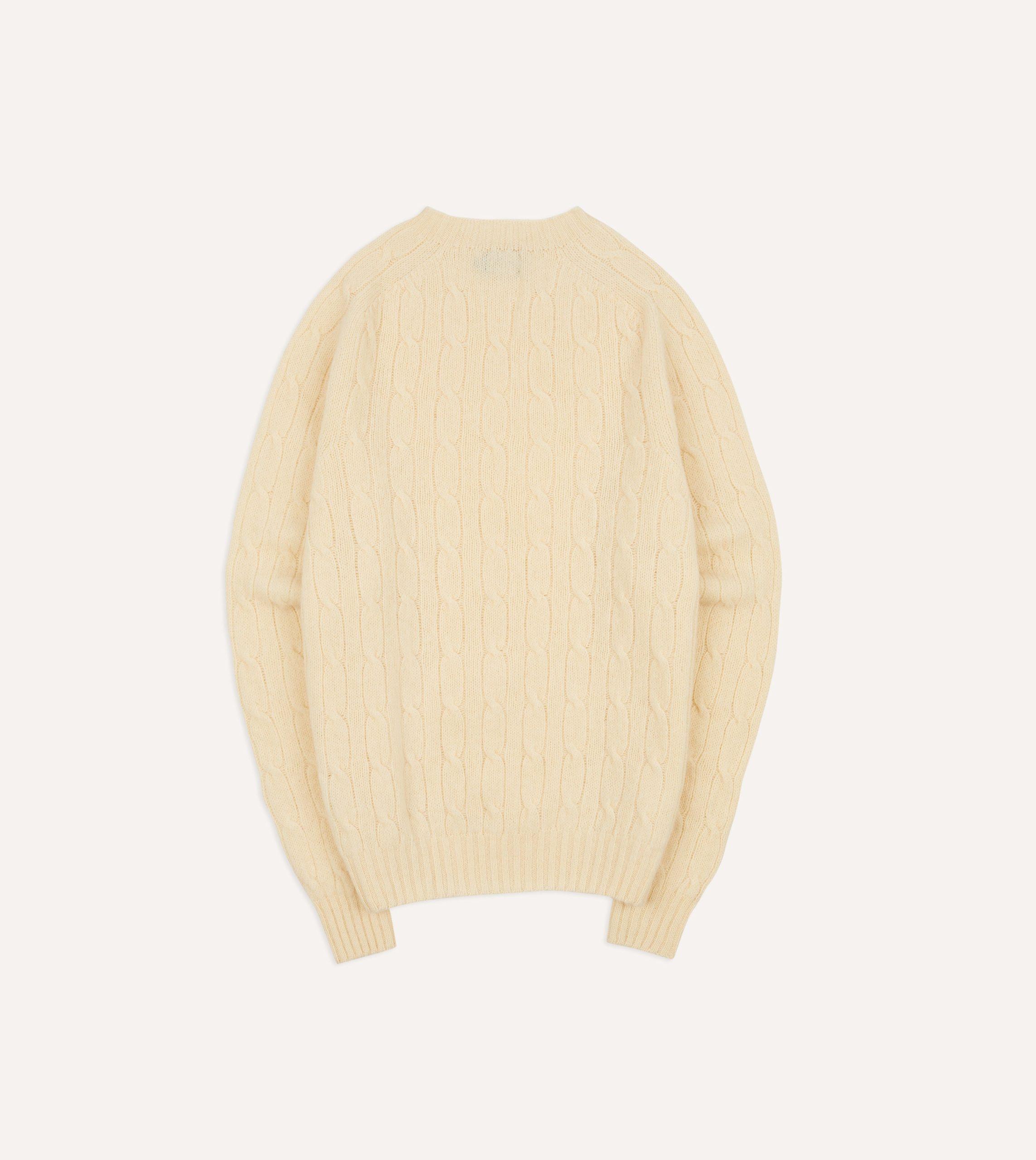 Ecru Brushed Shetland Cable Knit Crew Neck Jumper - Image 5