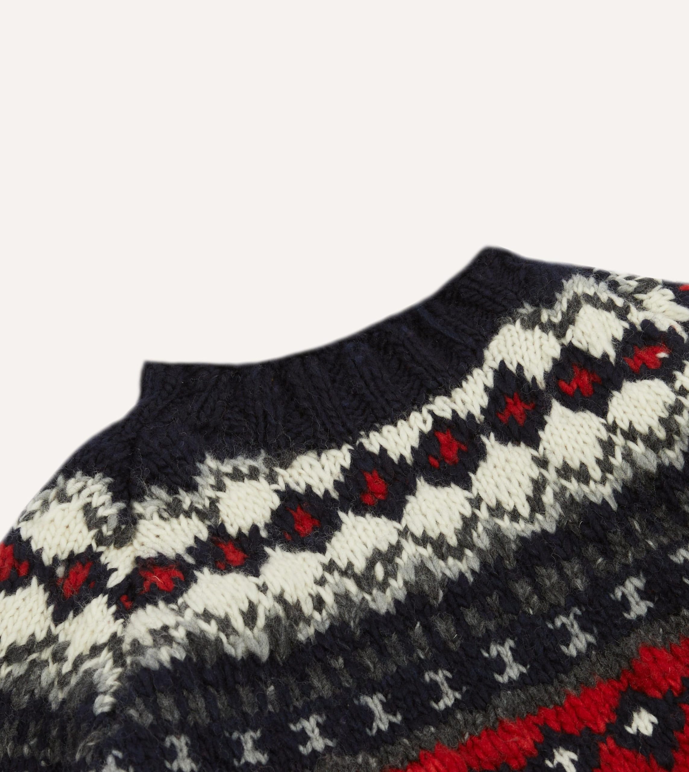 Chamula for Drake's Navy and Red Fairisle Merino Jumper - Image 3