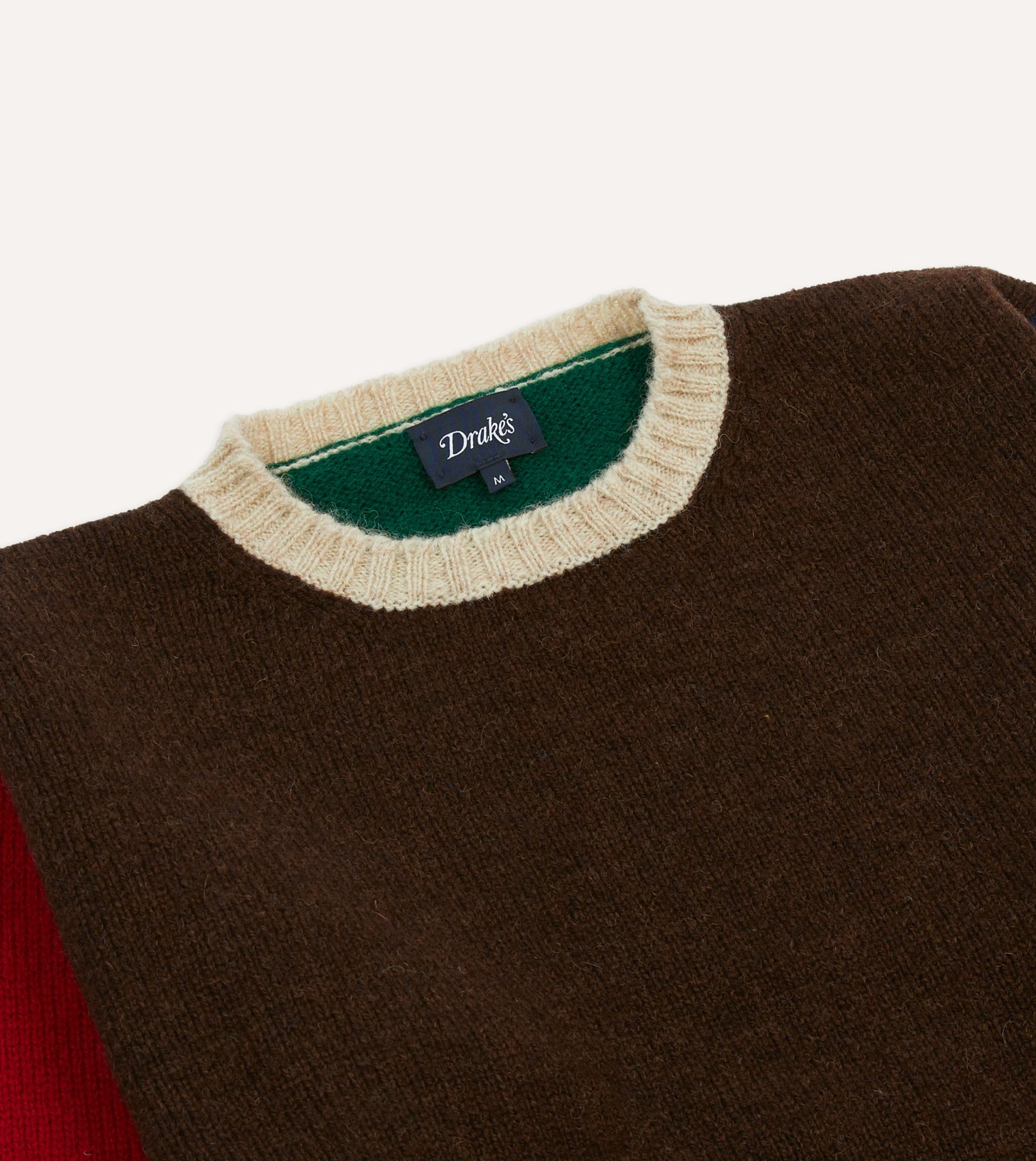 Brown Multi Colourblock Brushed Shetland Crew Neck Jumper - Image 3