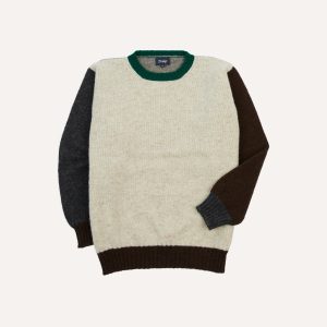 Ecru Multi Colourblock Brushed Shetland Crew Neck Jumper