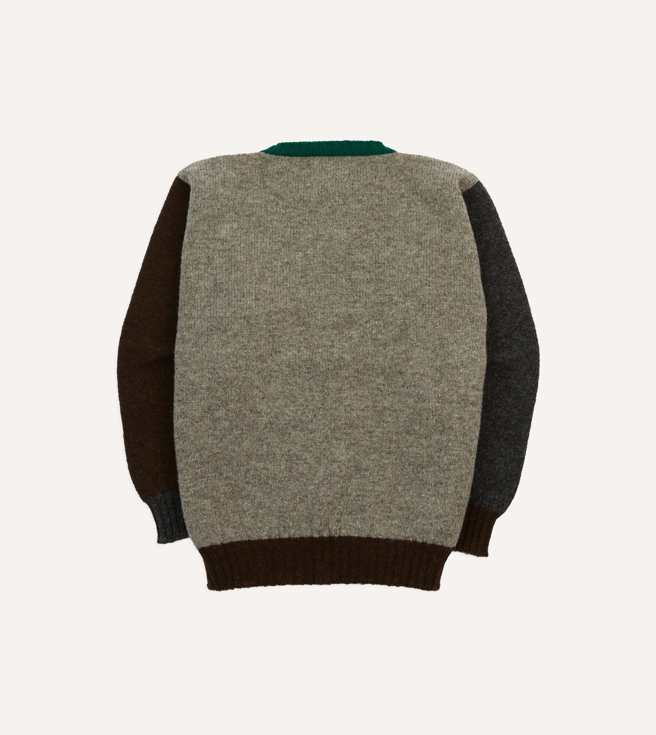 Ecru Multi Colourblock Brushed Shetland Crew Neck Jumper - Image 5