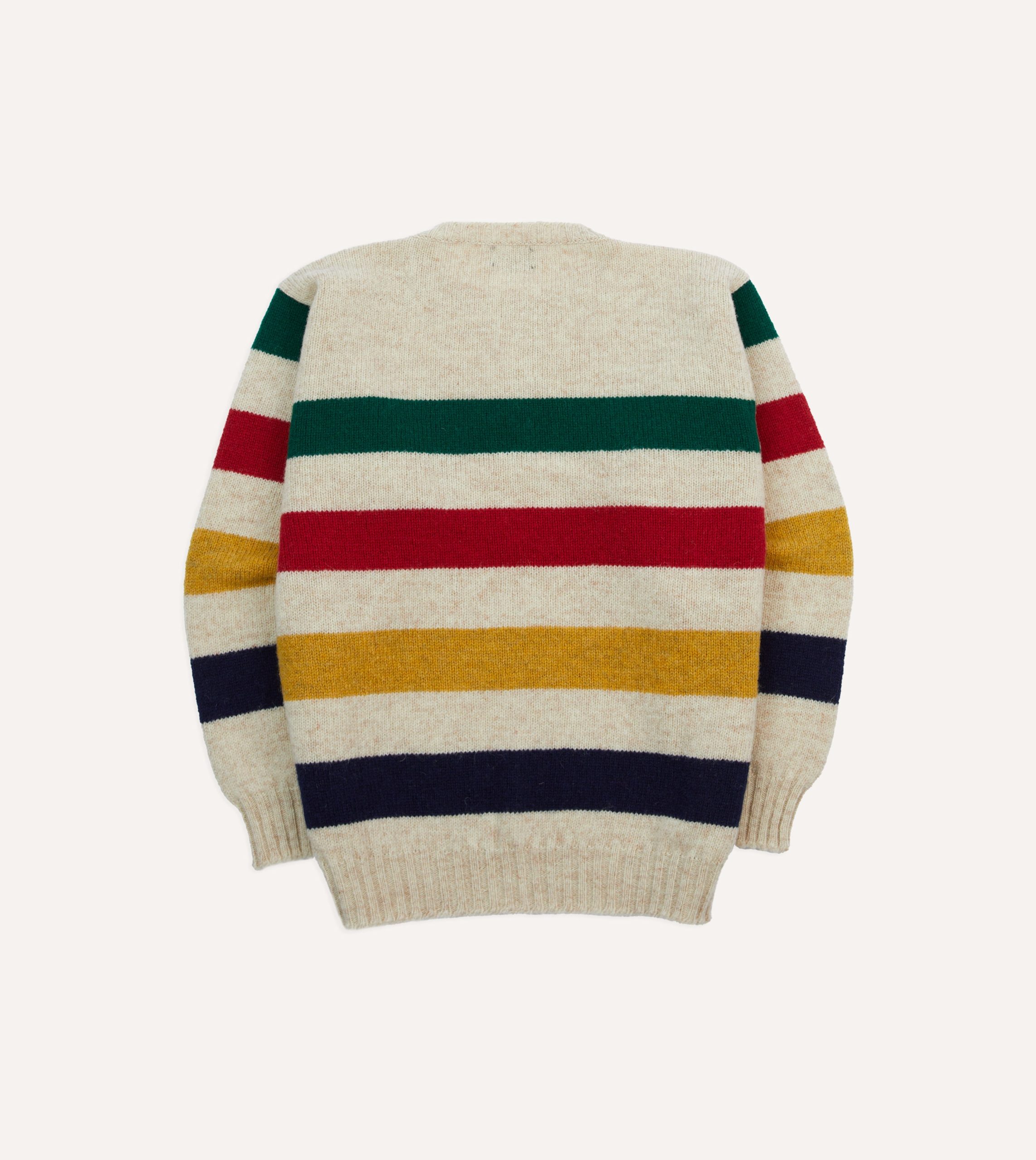 Ecru Multi Thick Stripe Brushed Shetland Crew Neck Jumper - Image 5