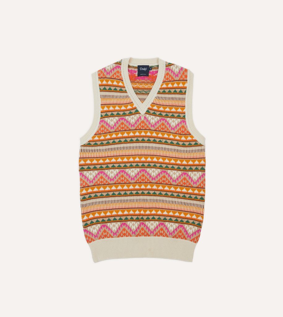Beige Cotton Cashmere Kilim Knit Vest